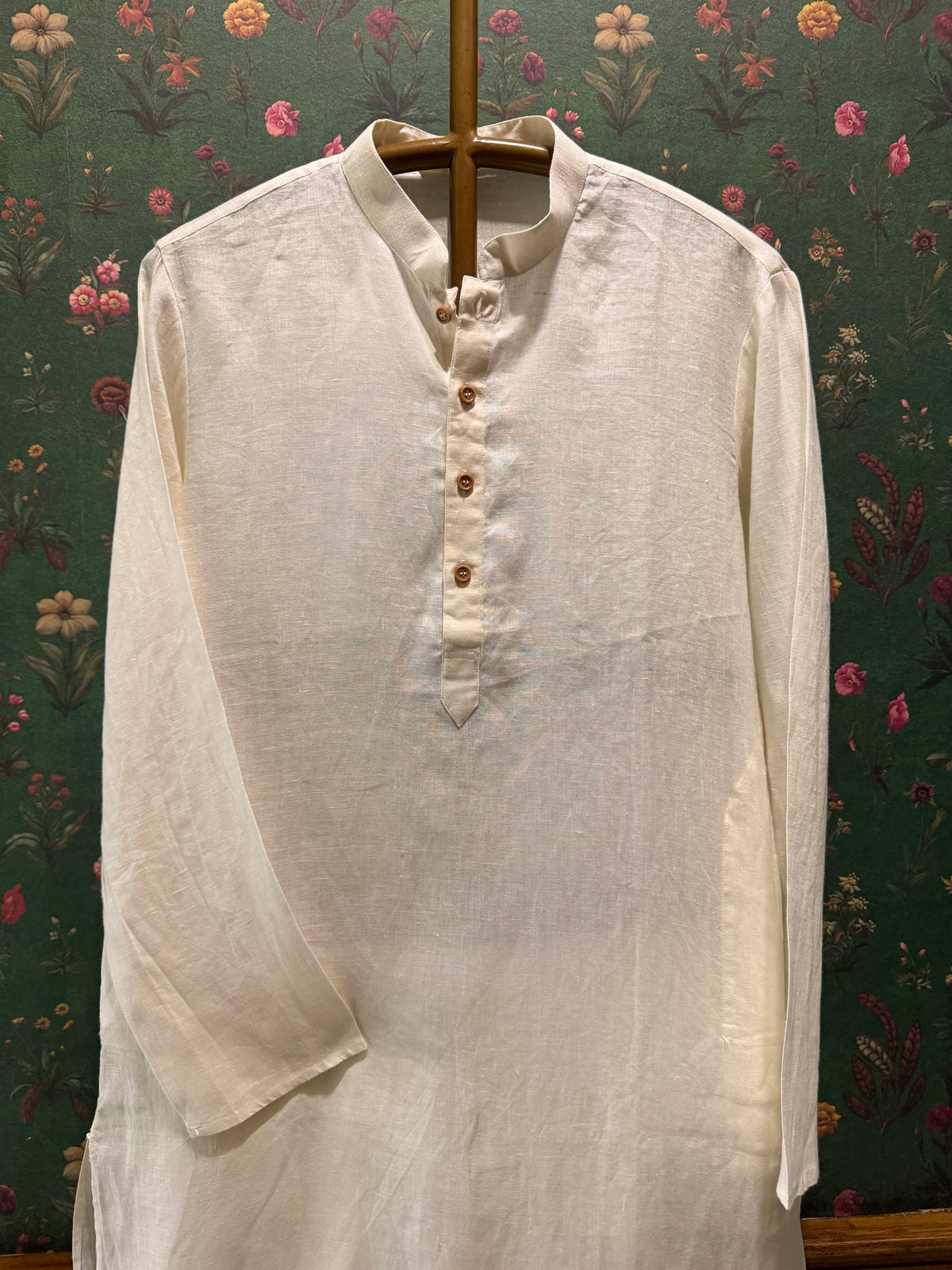 Men’s Pure Linen Kurta Pajama Set – Warm Ivory