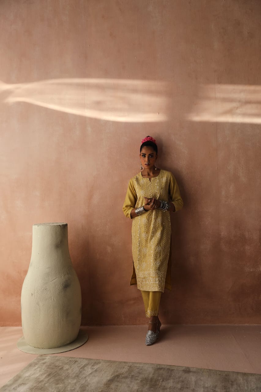 Yellow Chikankari Kurta/Co-ord Set | HER-258