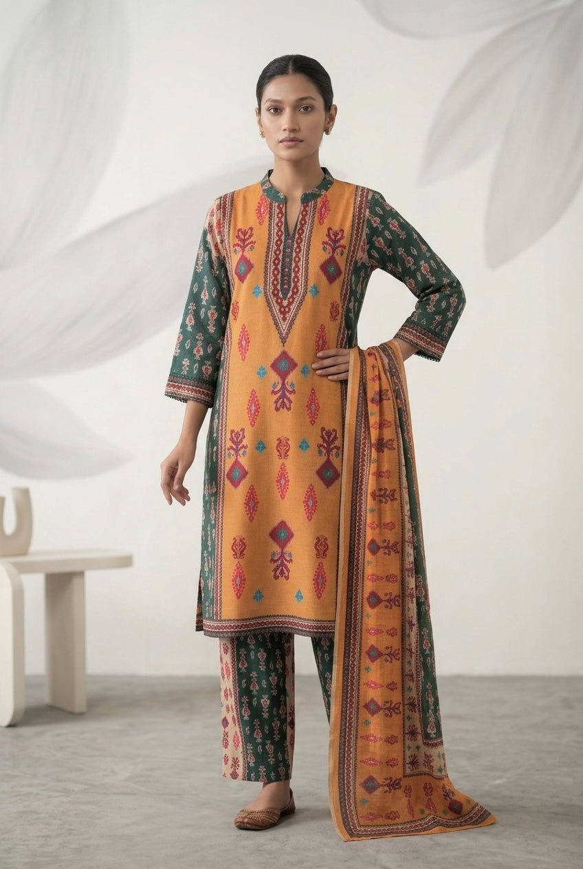 Amber Ikat Printed Cotton Suit Set | HER-643