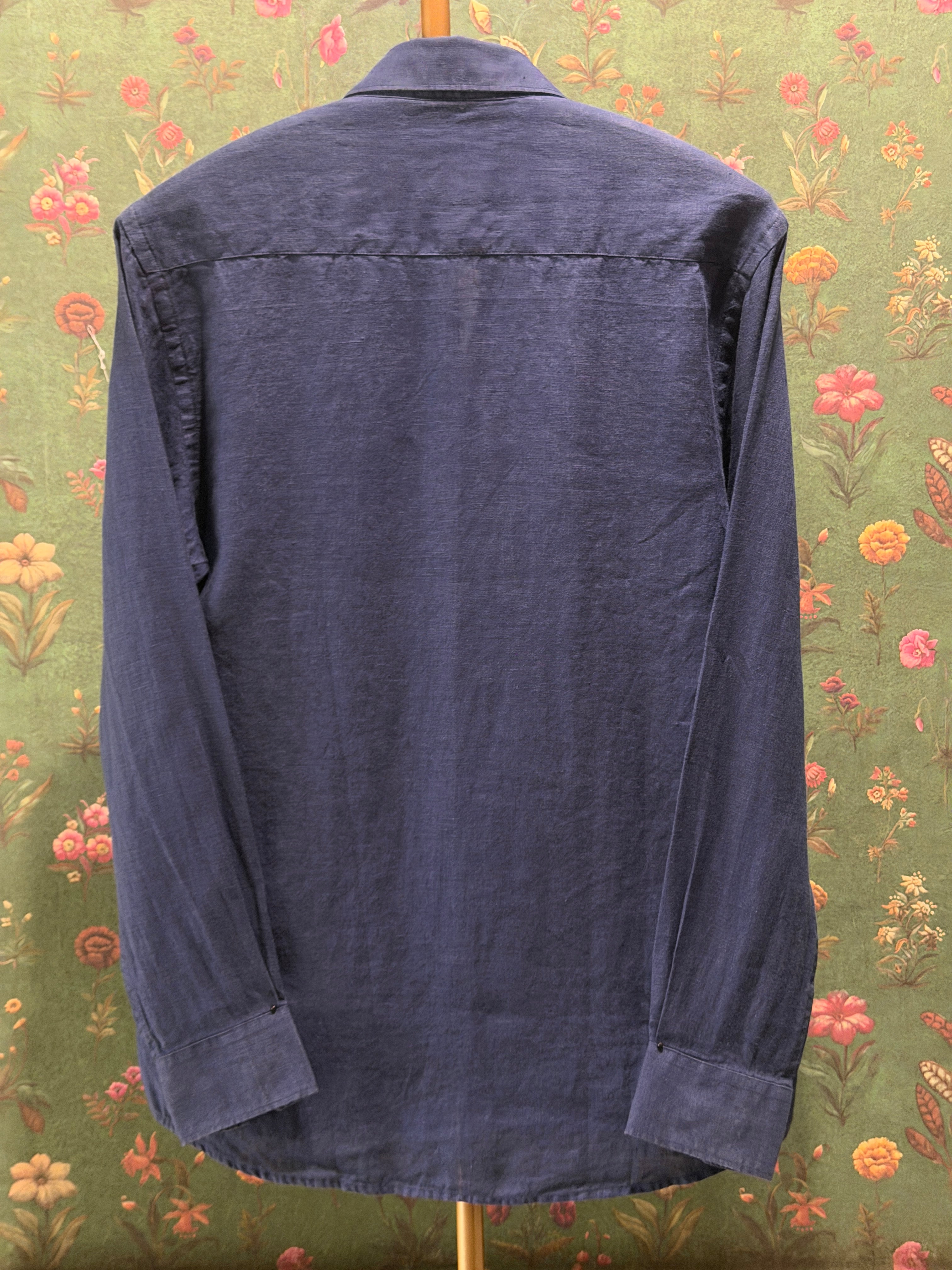 Deep Indigo Blue Men’s Pure Linen Full-Sleeves Shirt