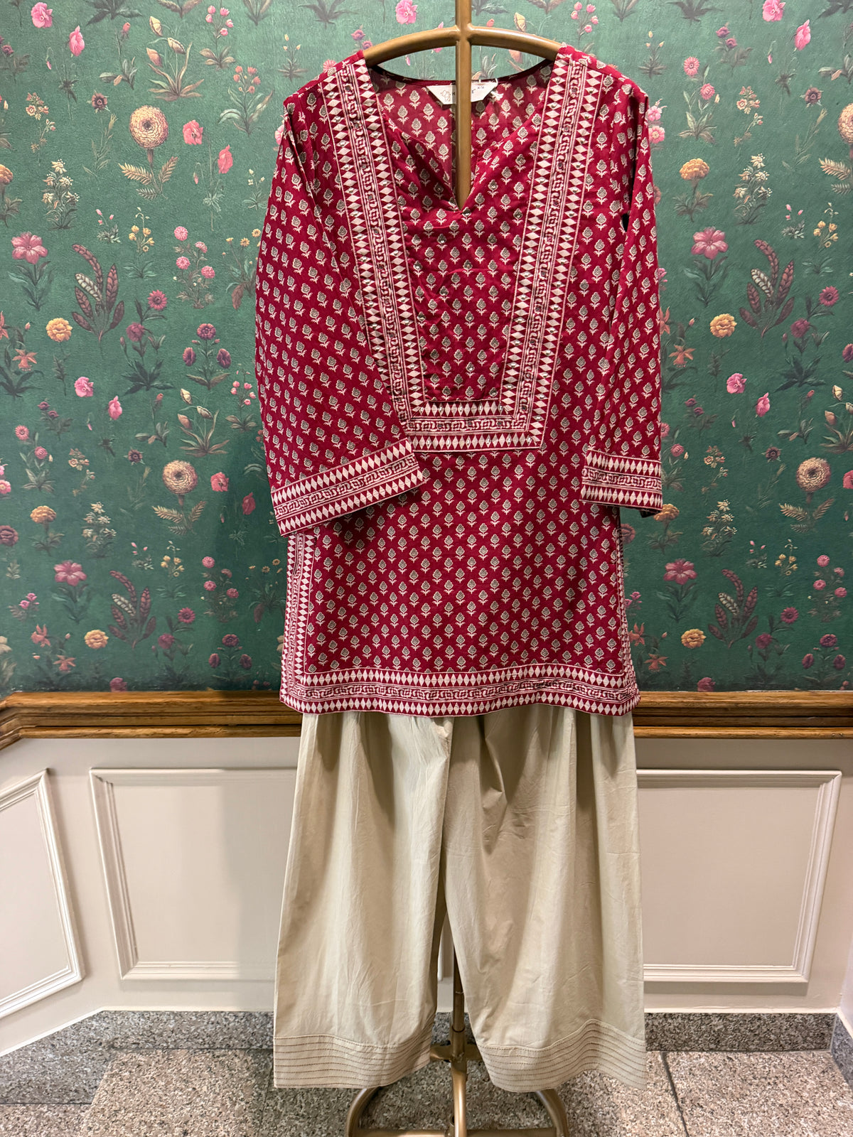 Deep Berry Cotton Printed Farshi Salwar Set