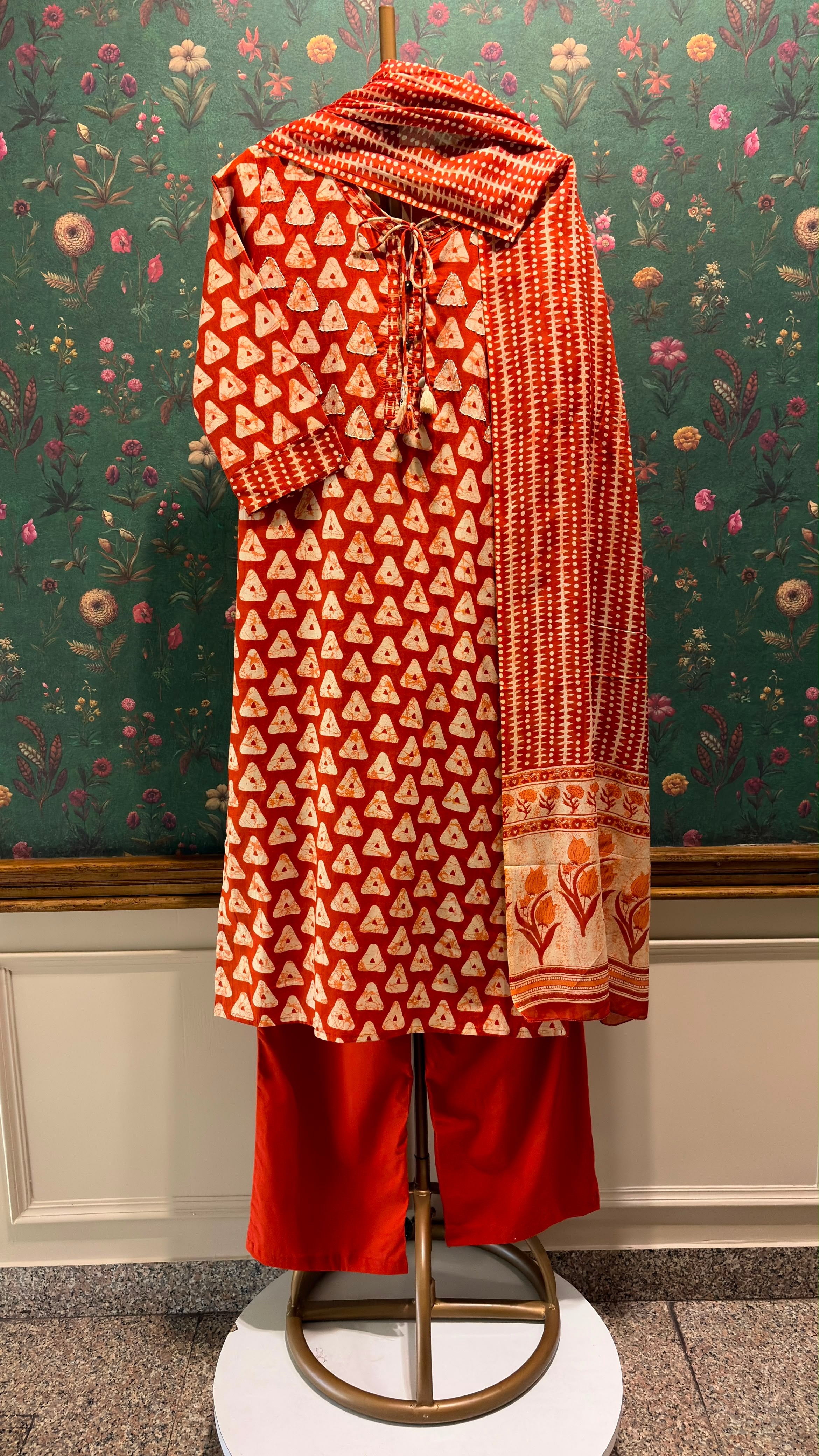 Rust Orange Printed Cotton Suit Set | HER-675