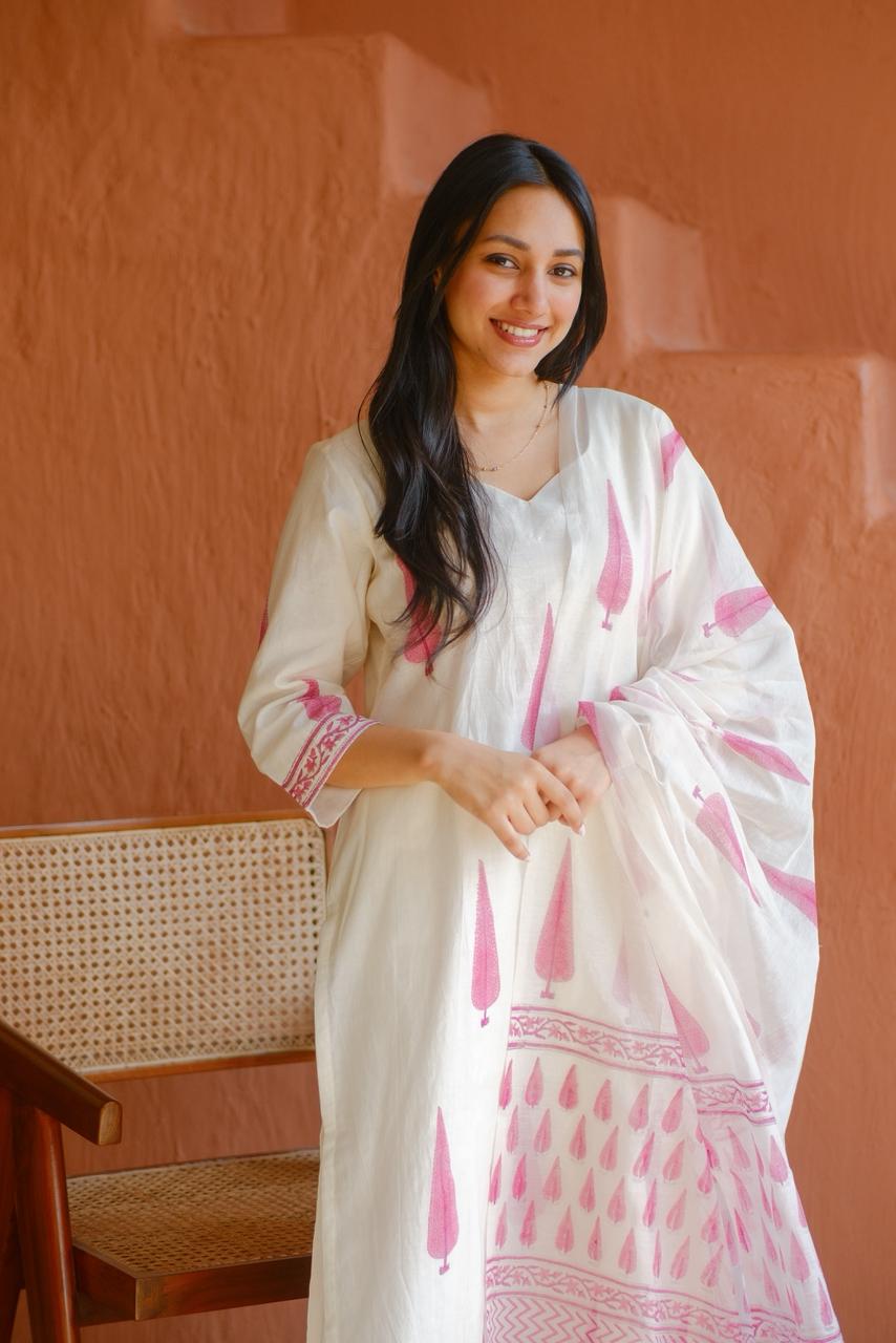 Ivory White Pure Chanderi Suit Set | HER-760