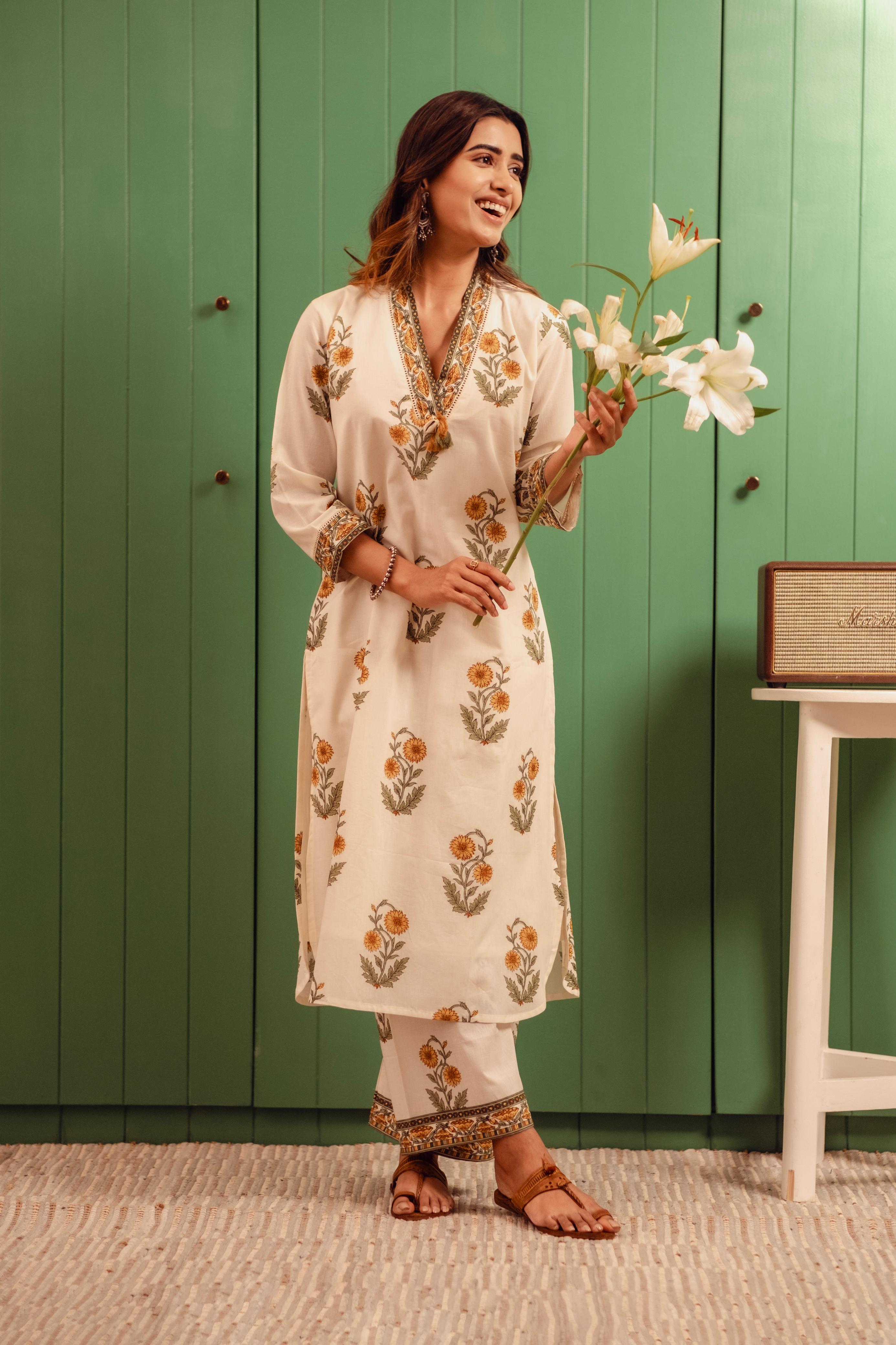 Marigold Whispers Cotton Kurta/Co-ord Set | HER-504
