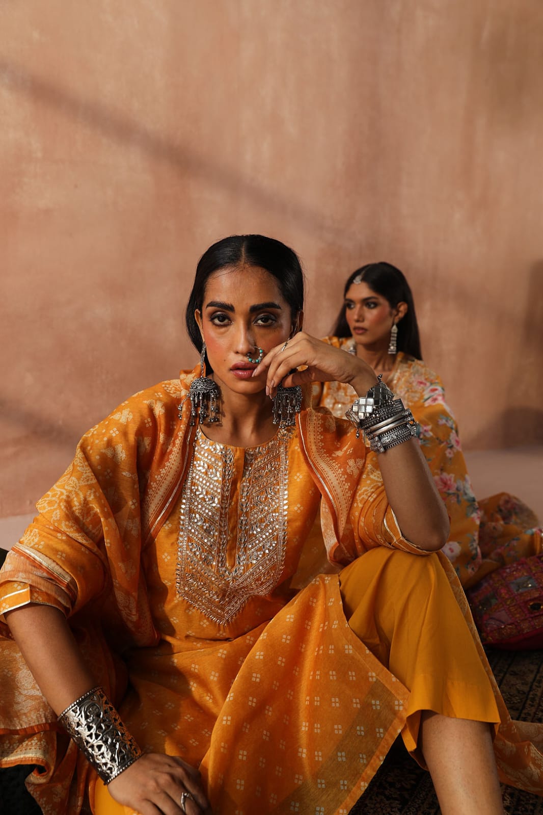 Mustard Yellow Bandhani Chanderi Suit Set
