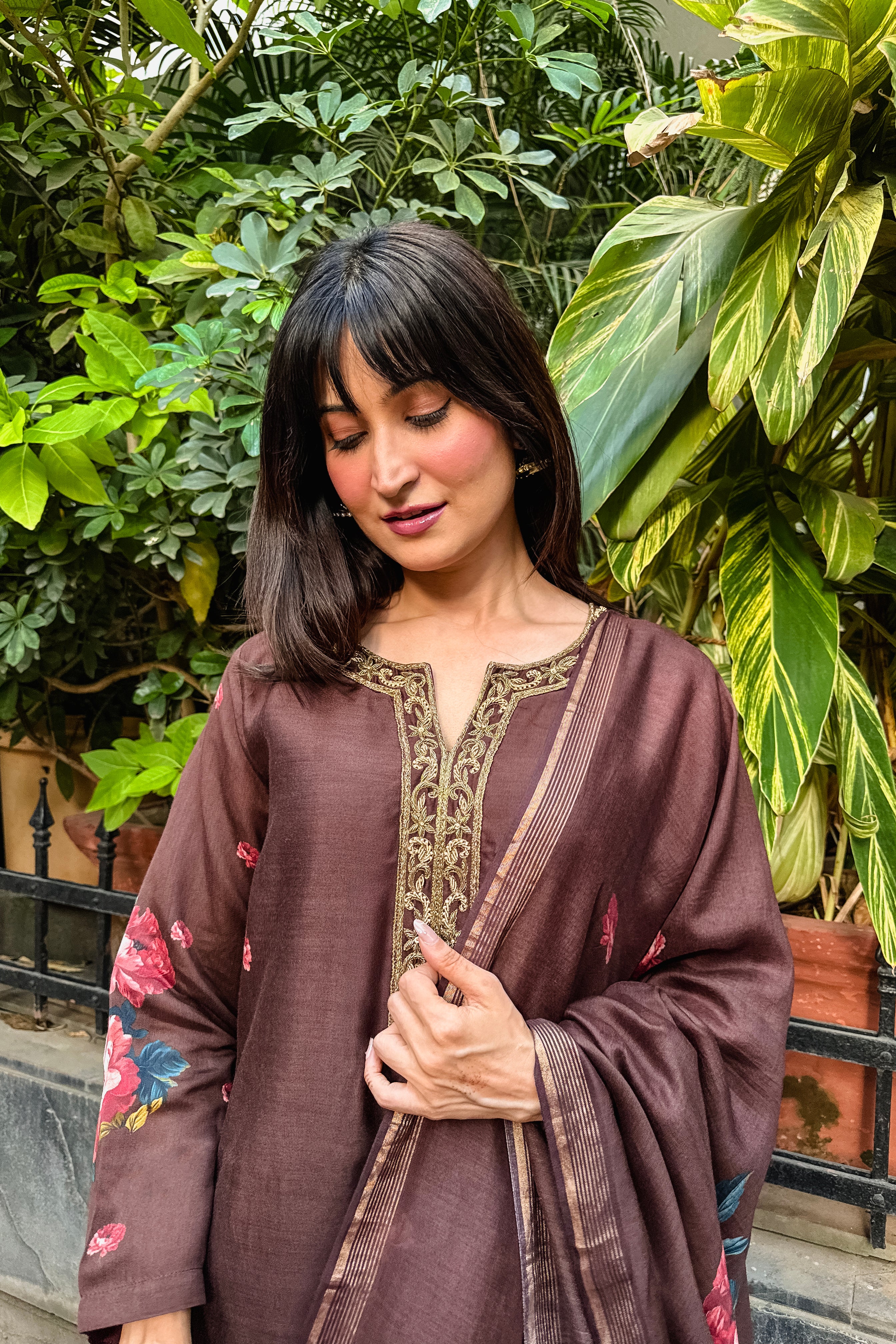 Noorbagh Deep Cocoa Brown Chanderi Suit Set x Noorin Sha | HER-603