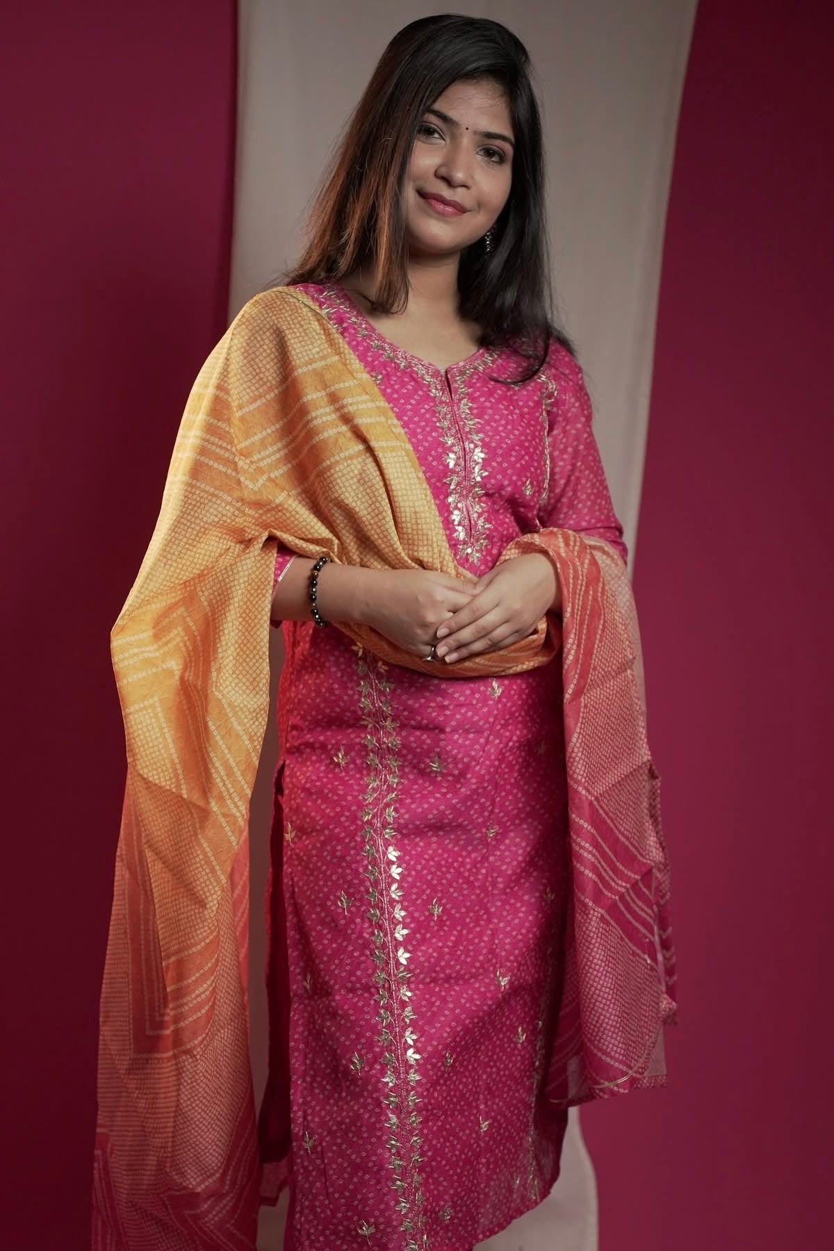 Bandhej Bagh Pink Chanderi Suit Set | HER-299