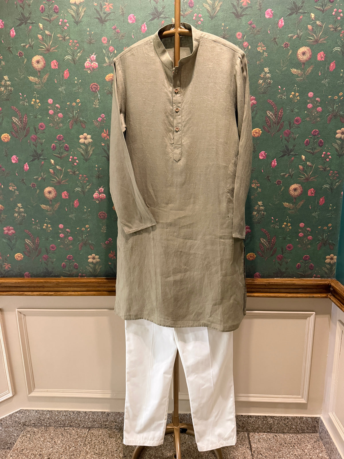 Men’s Pure Linen Kurta Pajama Set – Sage Green