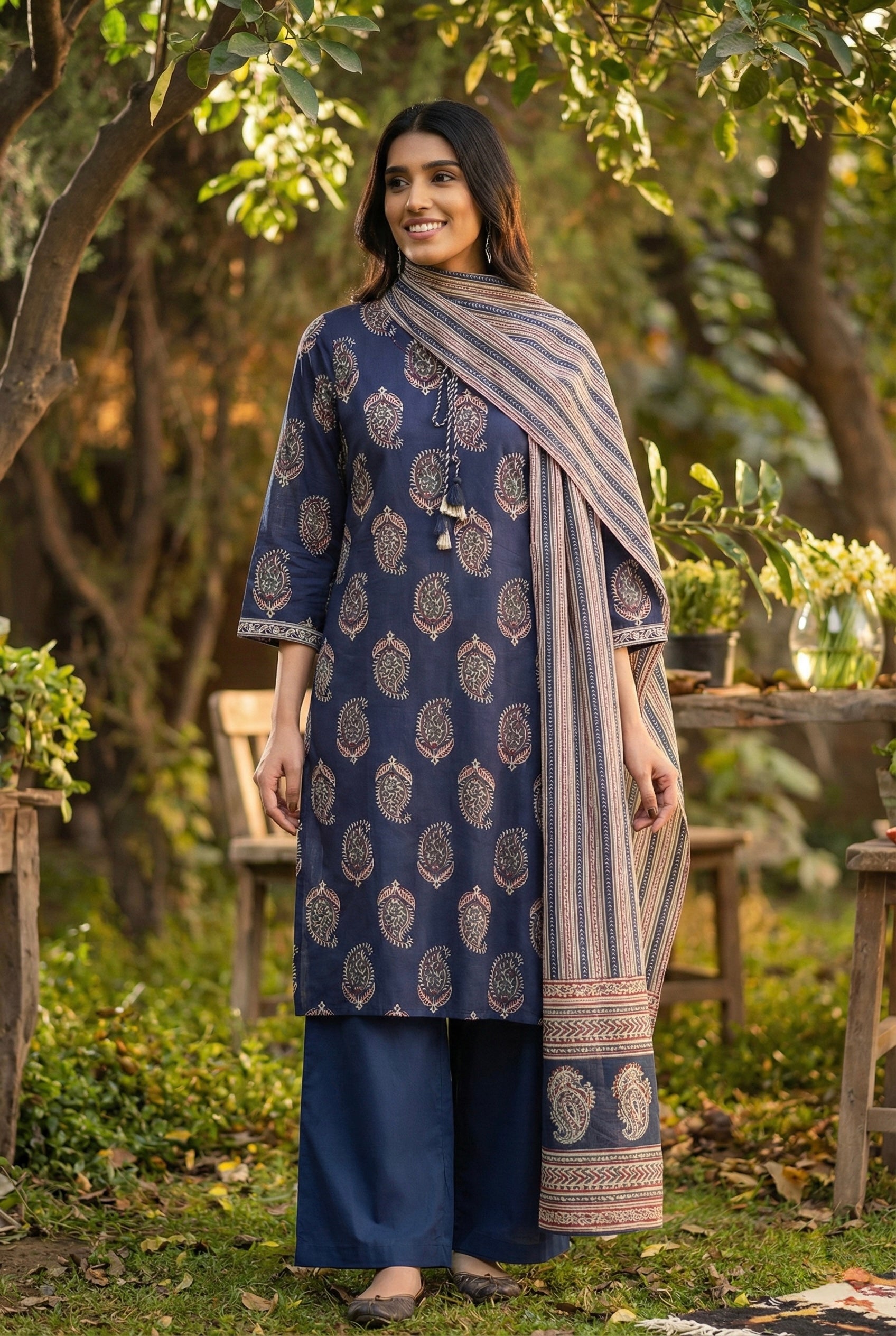 Noor Paisley Indigo Suit Set | HER-679