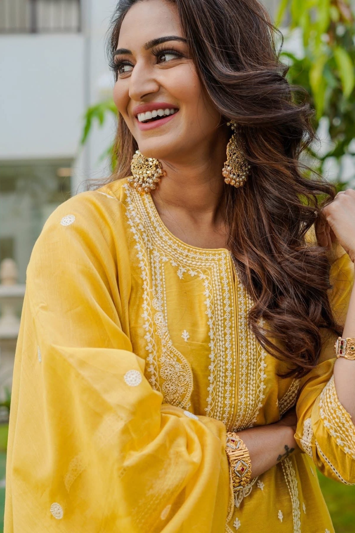 Zariya Yellow Embroidered Chanderi Suit Set | HER-388