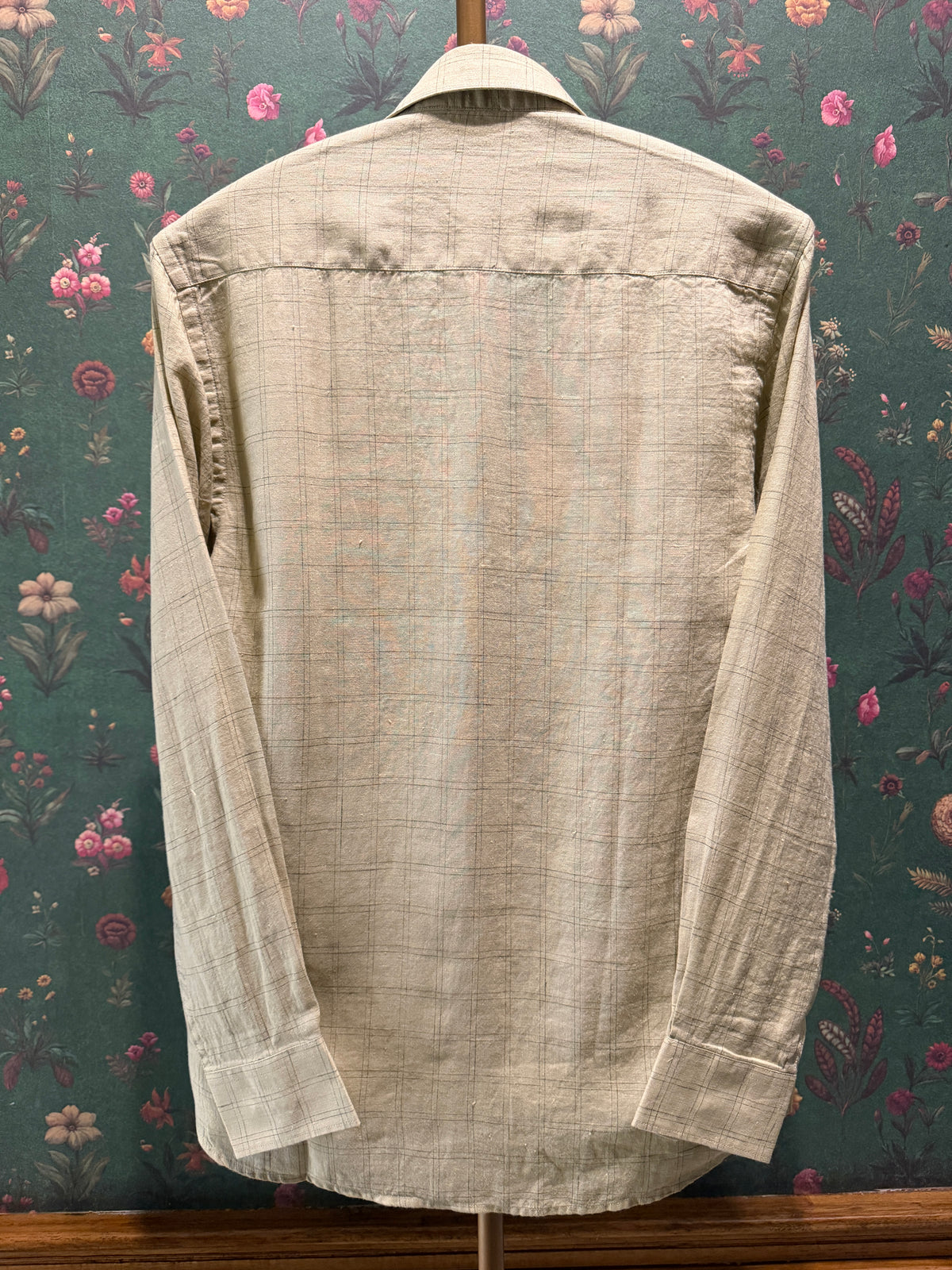 Men’s Sand Beige Windowpane Check Pure Linen Full Sleeves Shirt