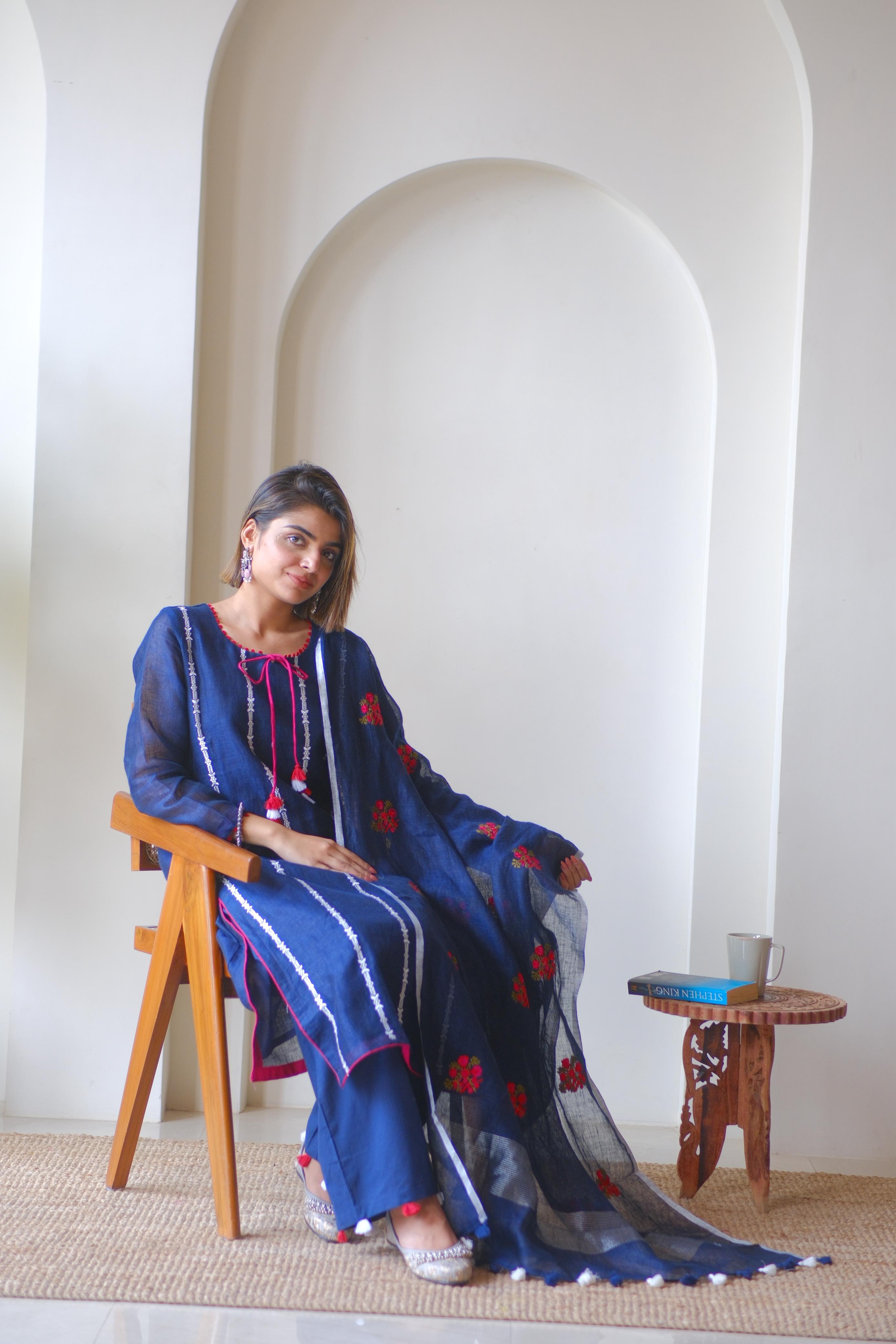 Neel Pushp Embroidered Linen Suit Set | HER-610