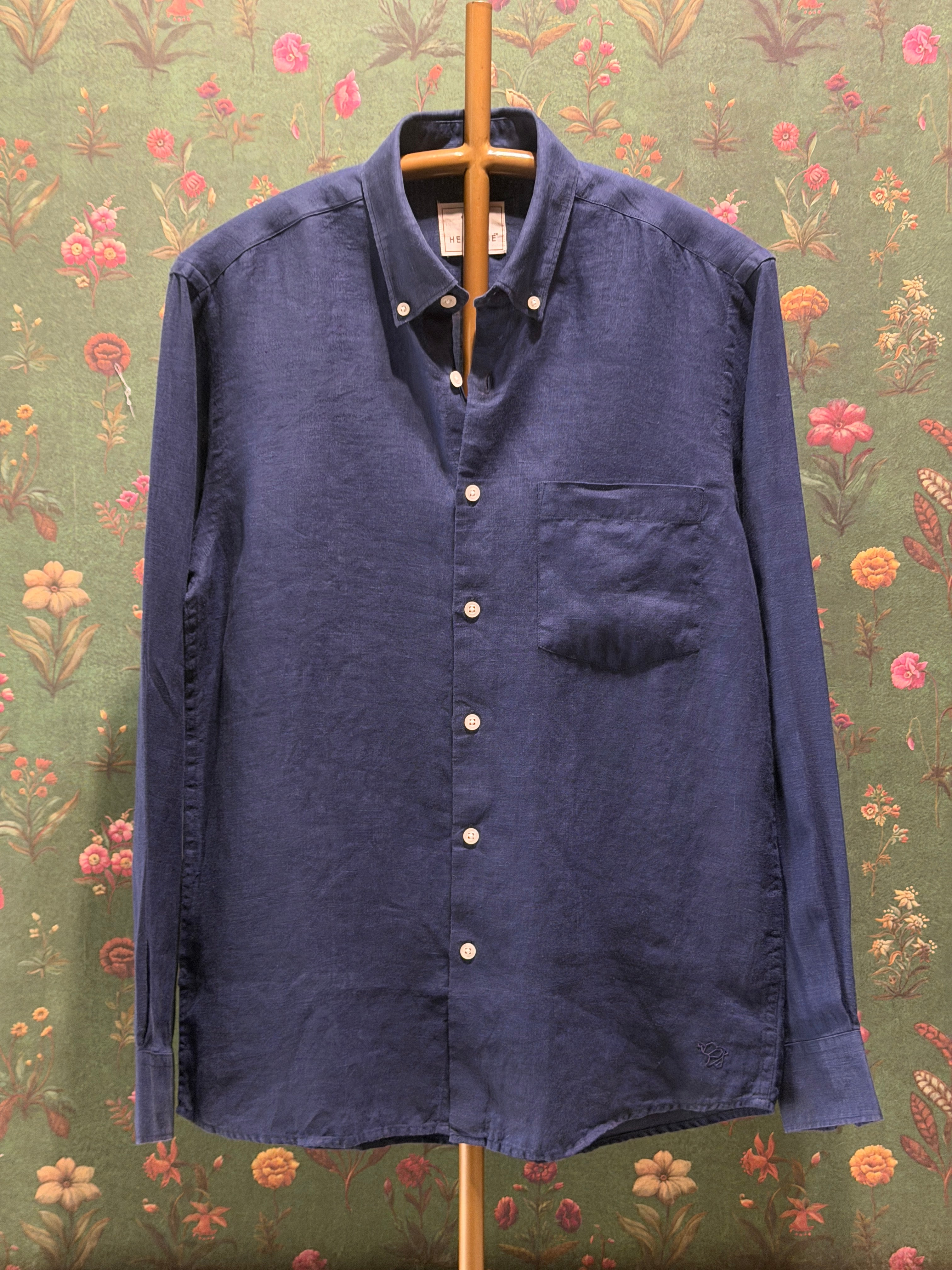 Deep Indigo Blue Men’s Pure Linen Full-Sleeves Shirt