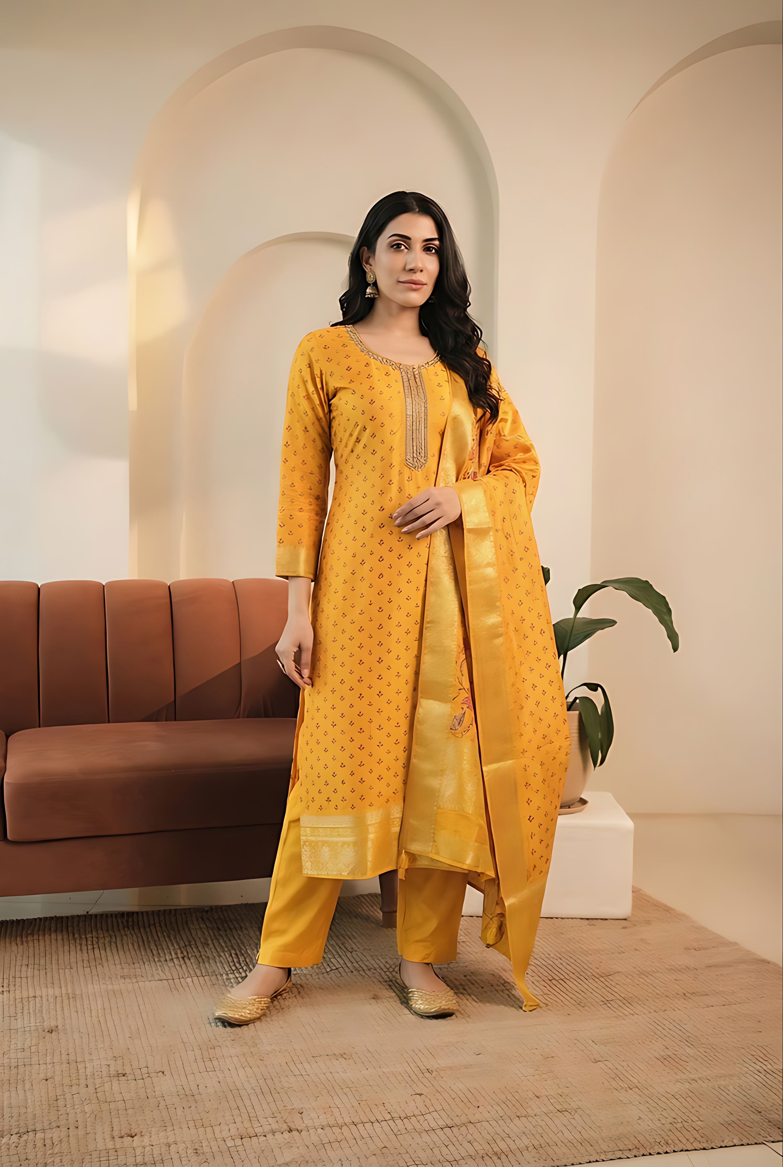 Kanika Mustard Yellow Banarasi Suit Set | HER-557 YELLOW