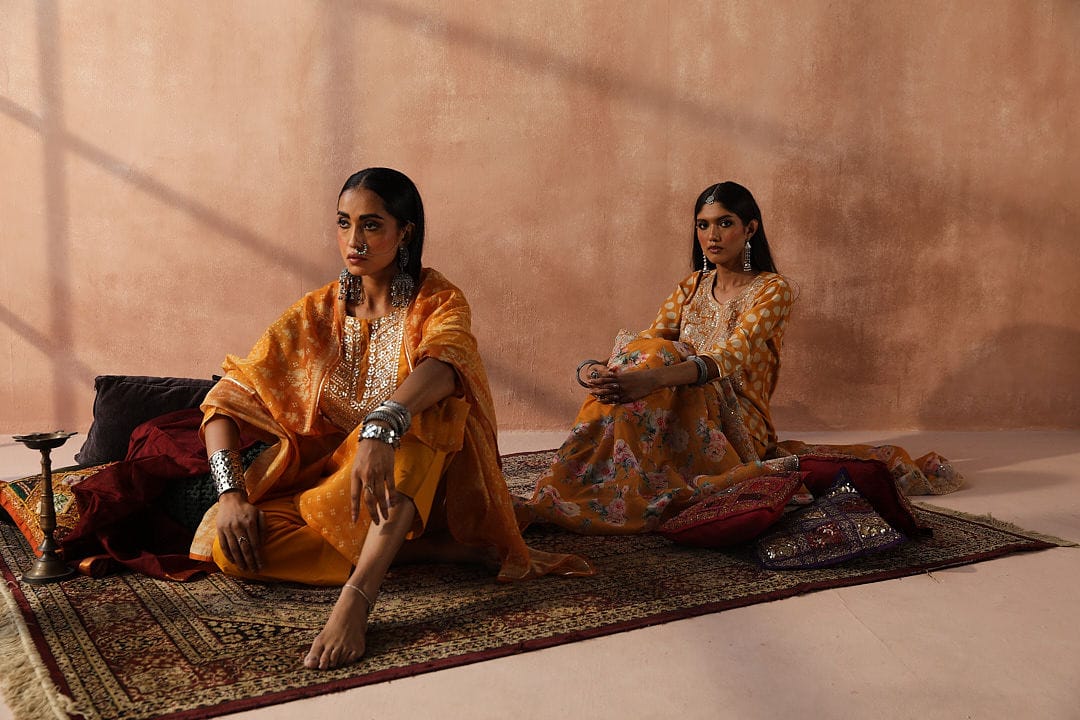 Mustard Yellow Bandhani Chanderi Suit Set
