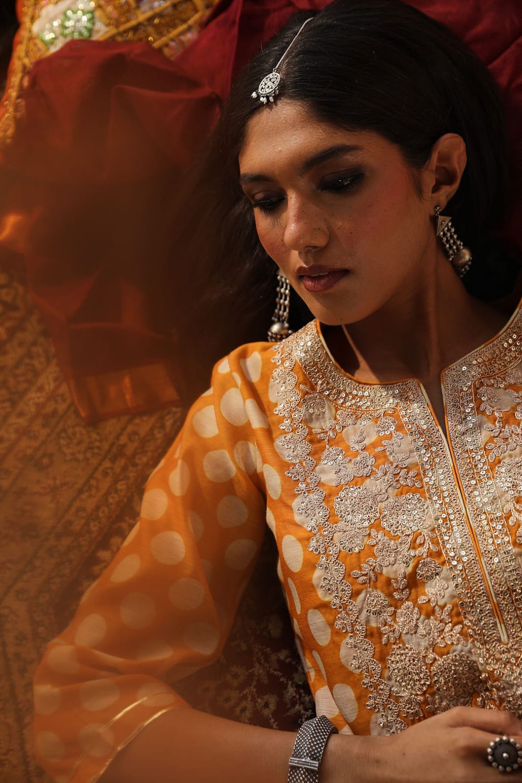 Yellow Polka Chanderi Suit Set | HER-253