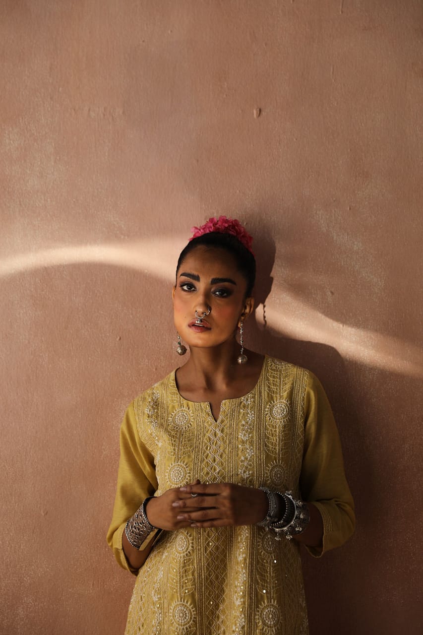 Yellow Chikankari Kurta/Co-ord Set | HER-258