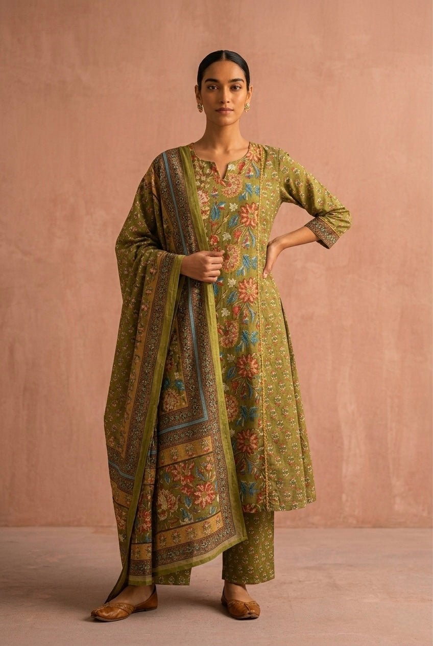 Olive Garden Floral Printed A-Line Suit Set | HER-713