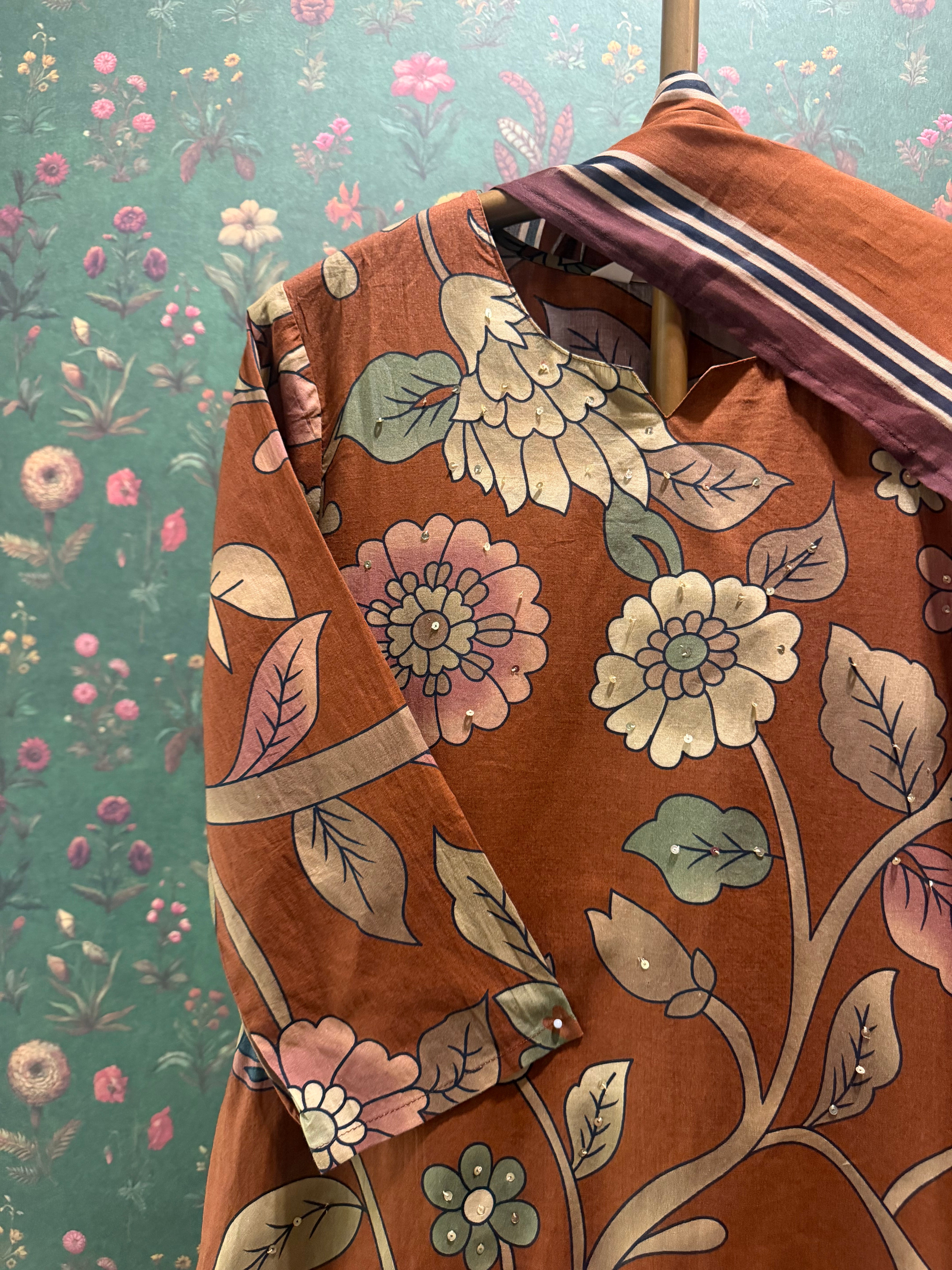Rust Orange Terracotta Cotton Suit Set | HER-699