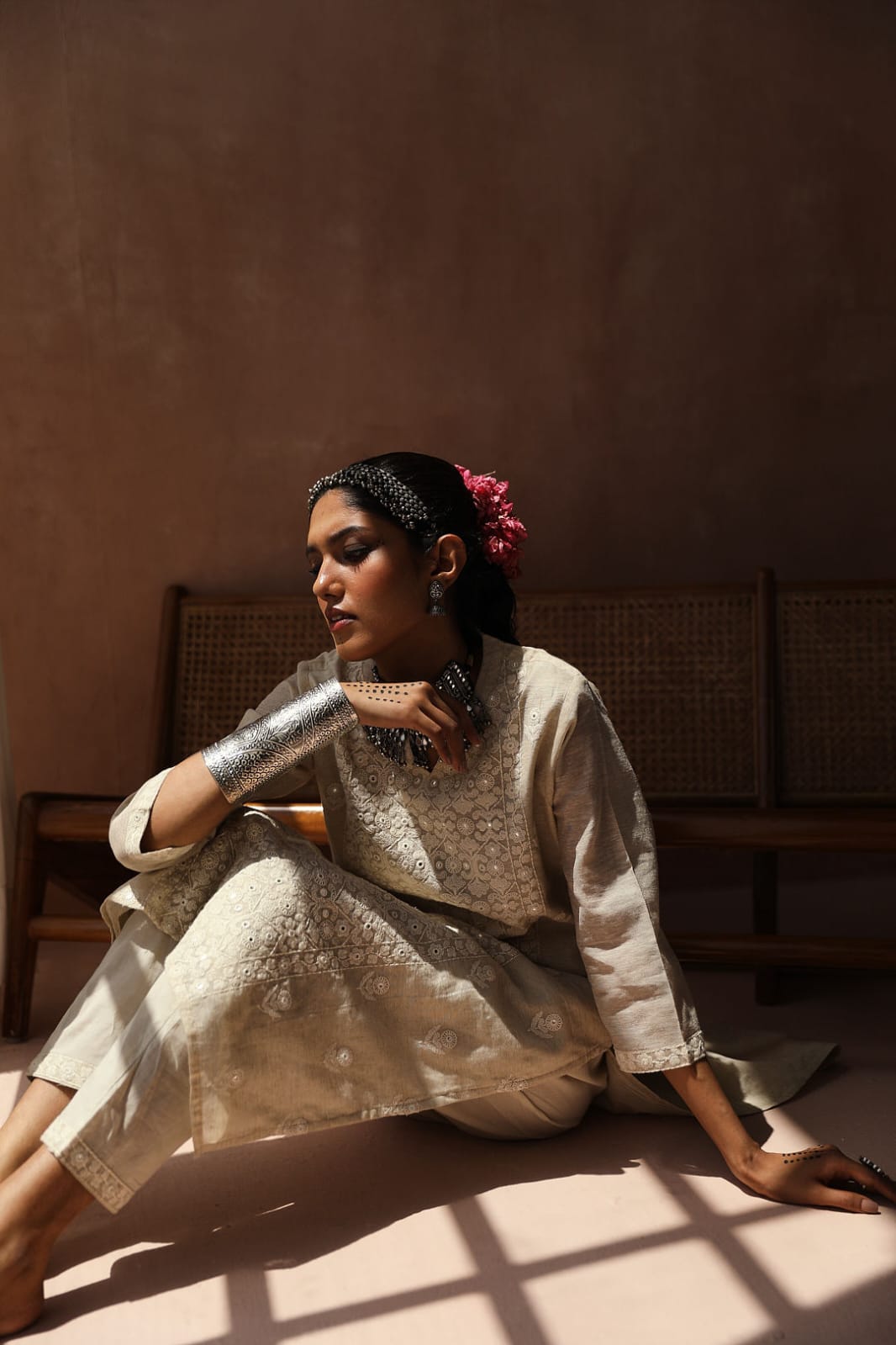 Ivory Chikankari Suit Set (with Pants)