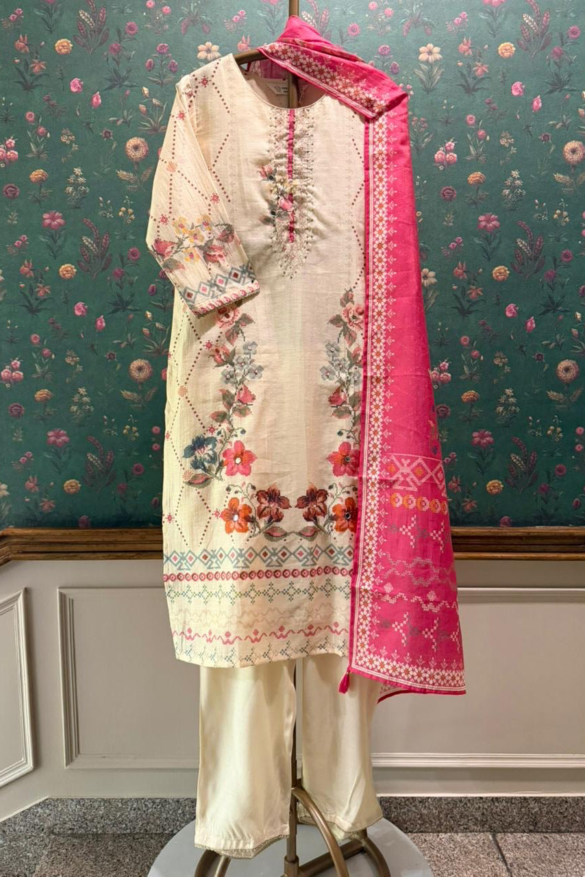 Gulrang Noor Pink Chanderi Suit Set | HER-655