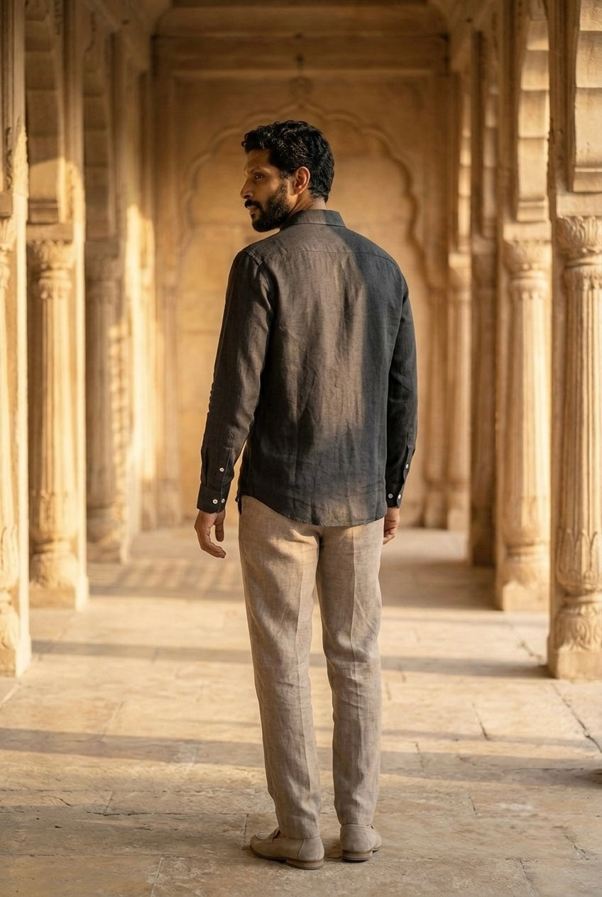 Black Men’s Pure Linen Full Sleeves Shirt