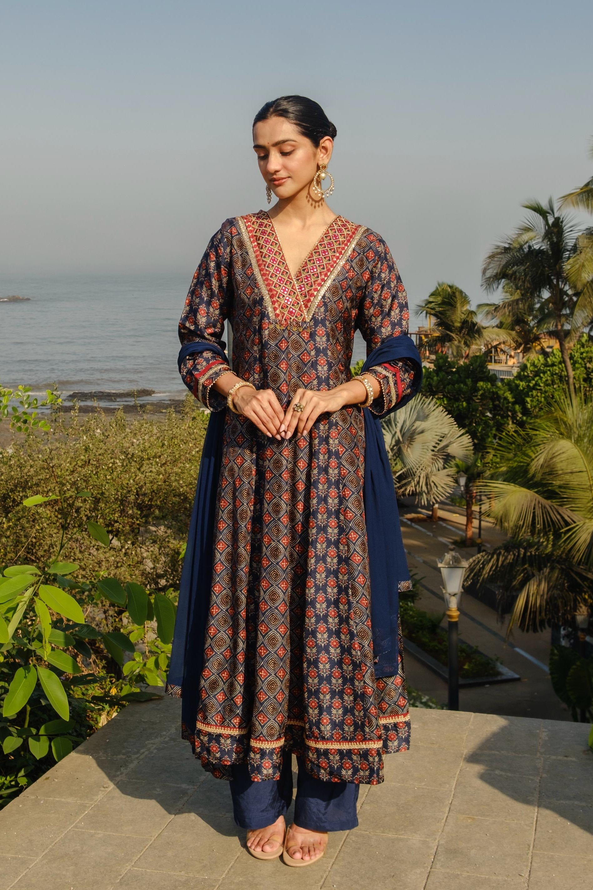Blue Chanderi Silk A-Line Suit Set | HER-637 x Prachi