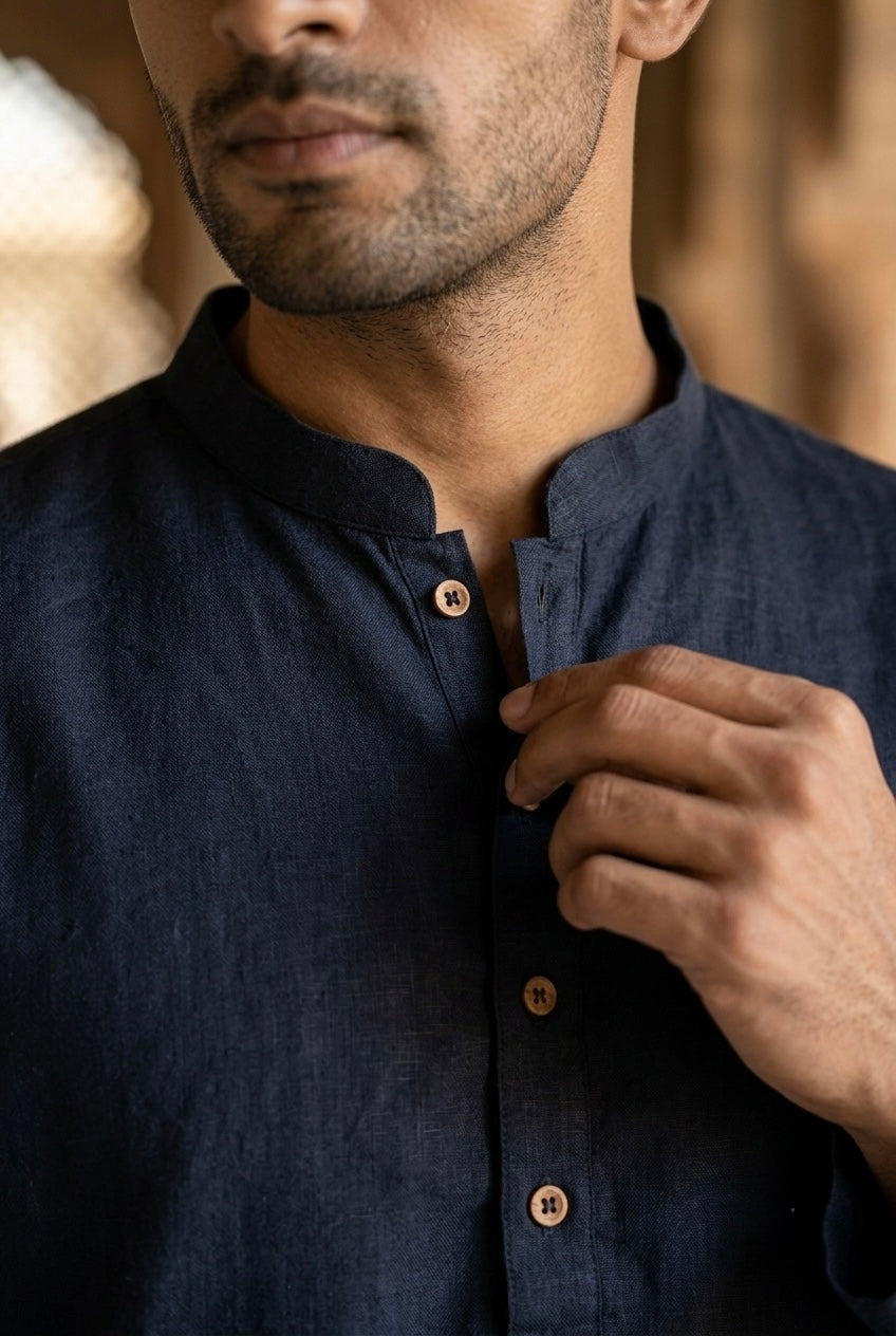 Men’s Pure Linen Kurta Pajama Set – Black