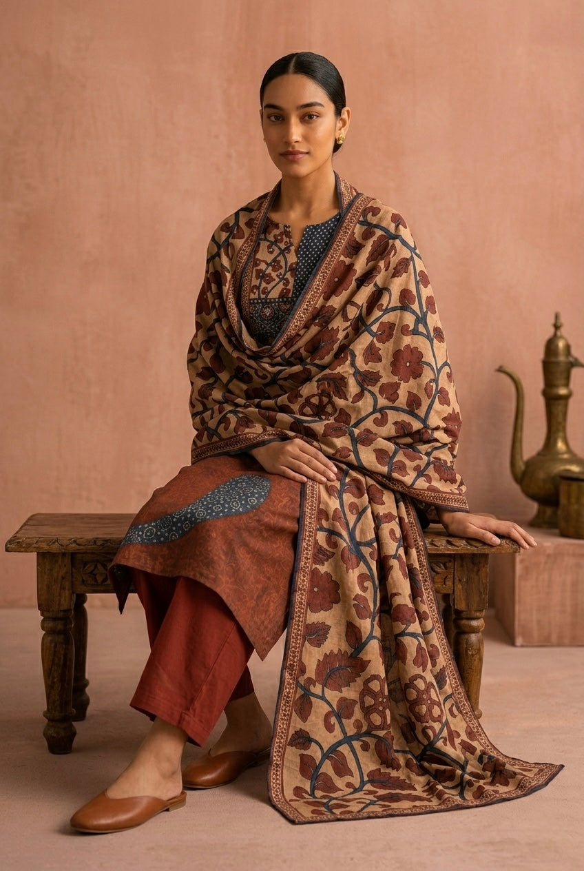 Rust Indigo Patchwork Printed Cotton Suit Set | HER-701