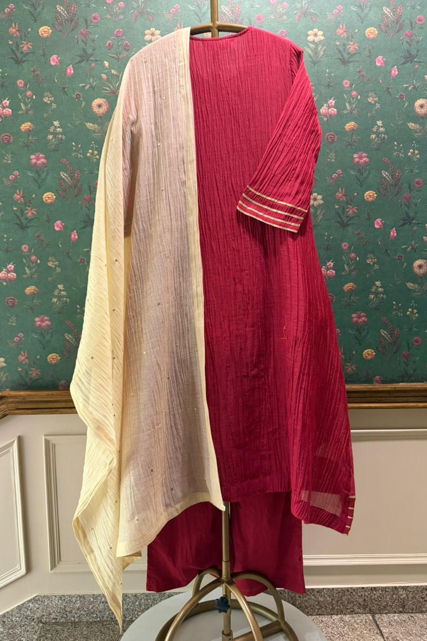 Gulbahaar Ruby Red Embroidered Suit Set | HER-624 PINK
