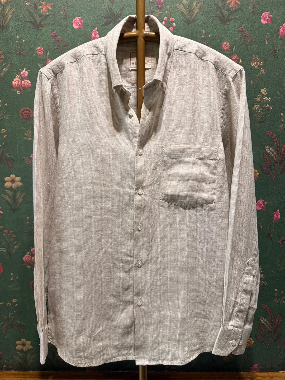 Men’s Pure Linen Full Sleeves Shirt – Natural Beige Fine Textured Print