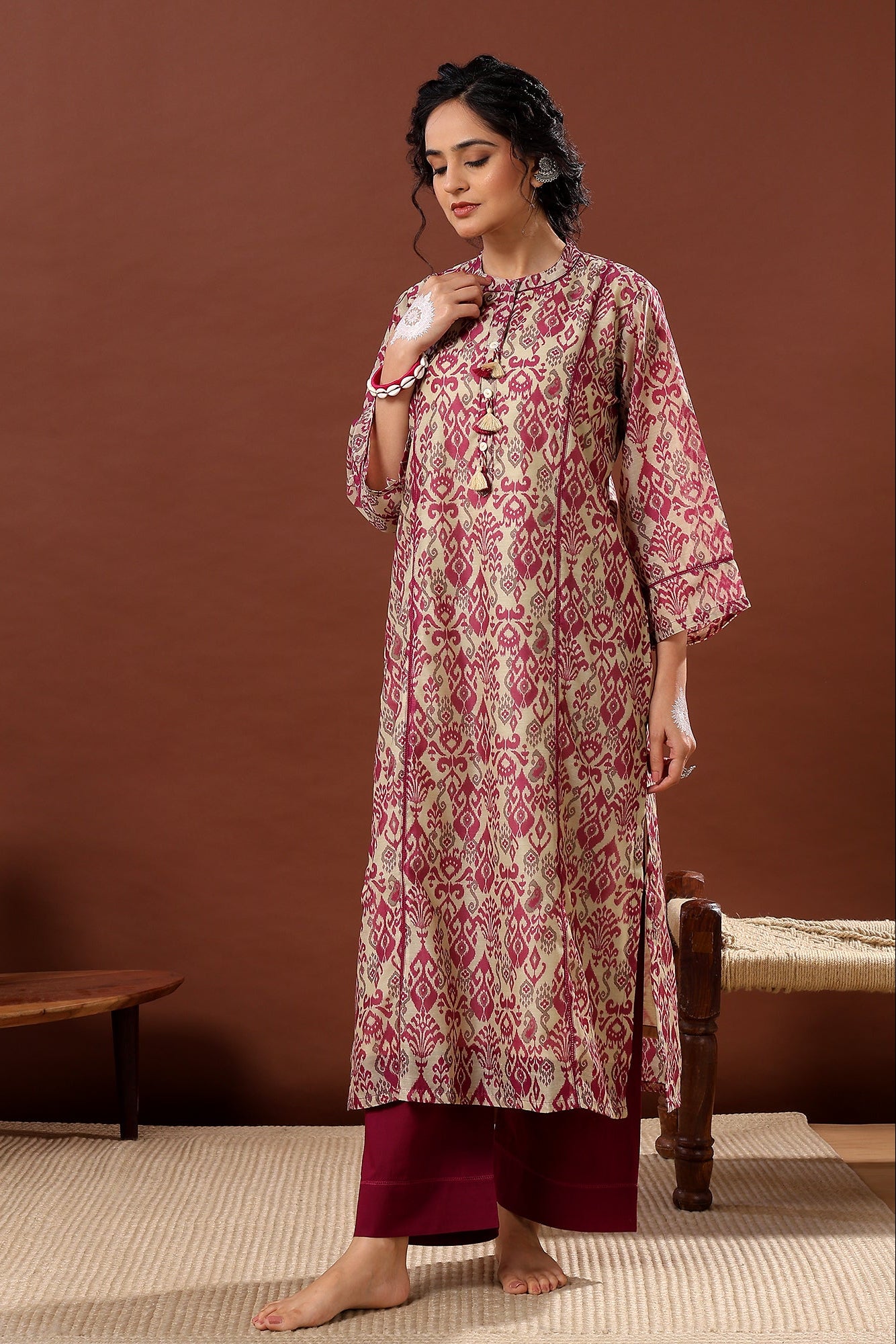 Mahek Wine Printed Chanderi Suit Set | HER-501