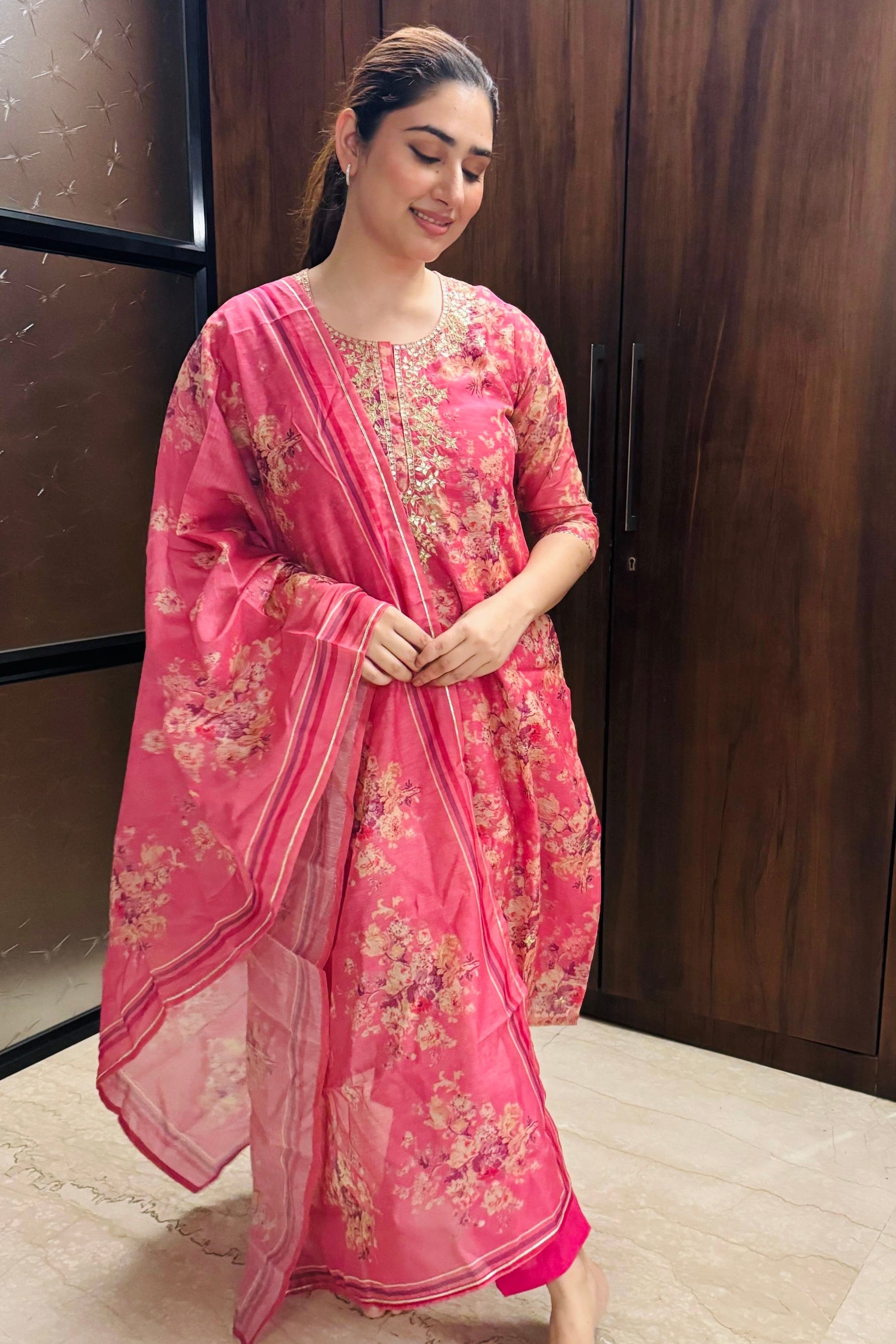 Heer Gulabi Pink Chanderi Suit Set | HER-255