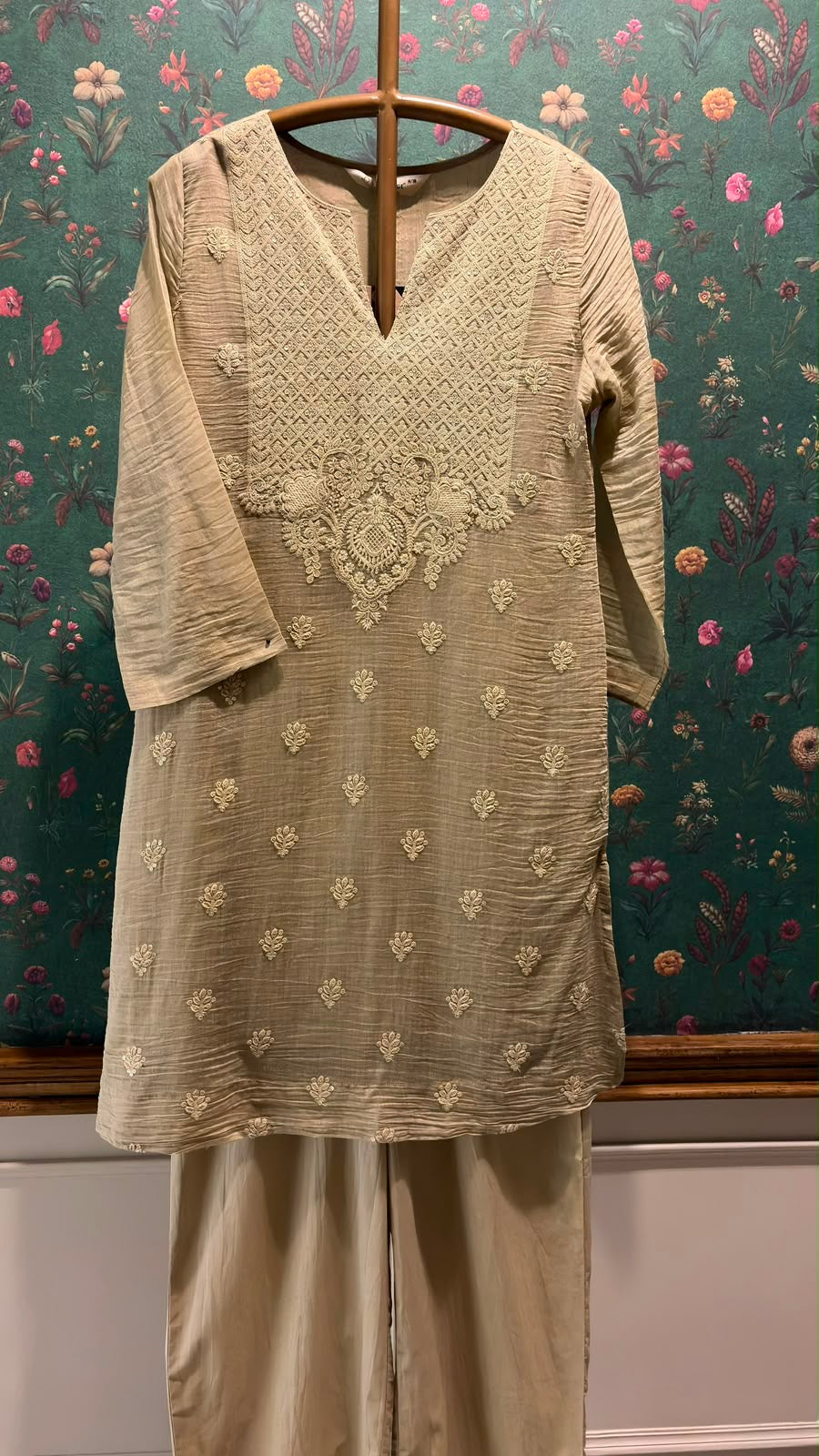 Sand Beige Mul-Chanderi Kurta Set