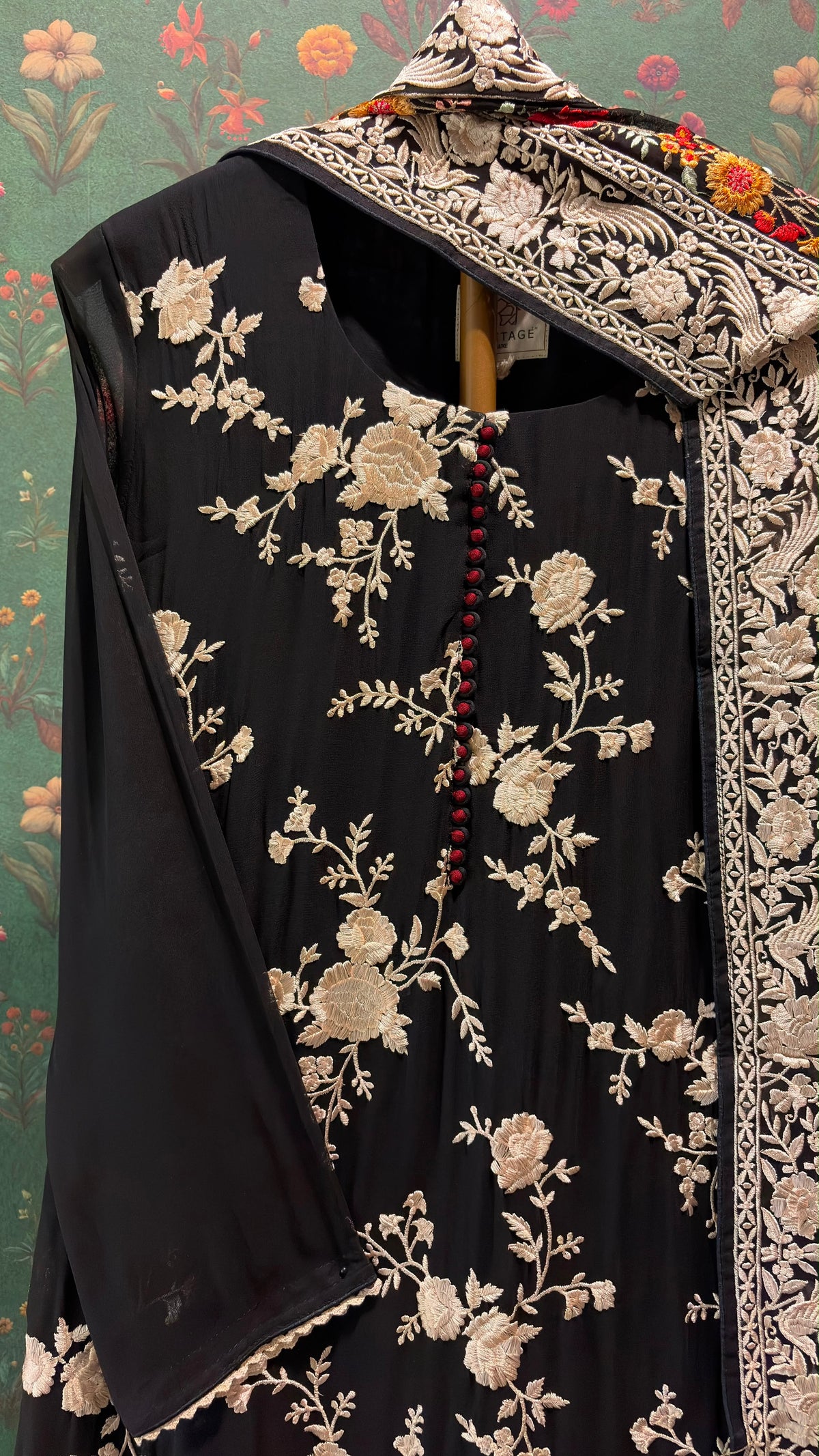 Black Floral Embroidered Georgette Suit Set
