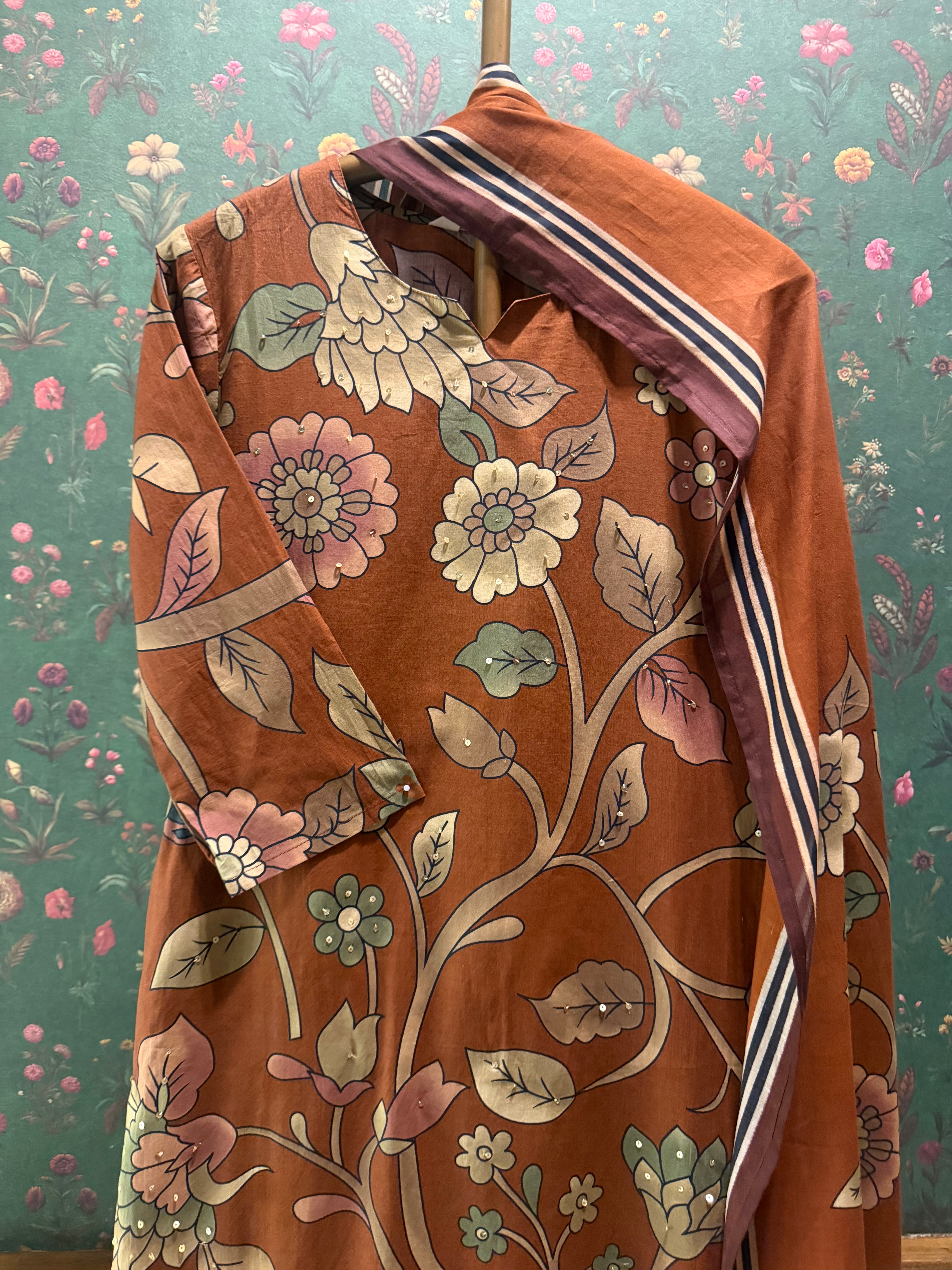 Rust Orange Terracotta Cotton Suit Set | HER-699