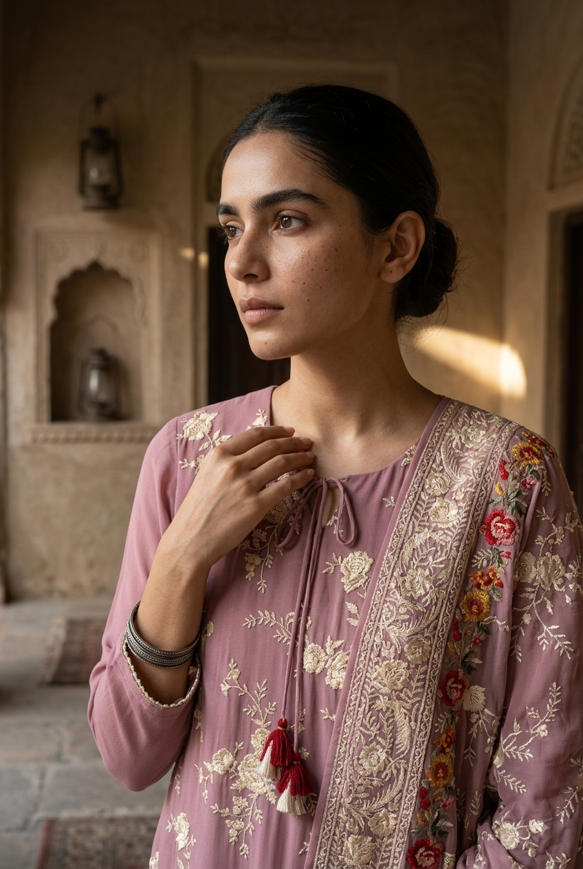 Dusty Rose Floral Embroidered Georgette Suit Set