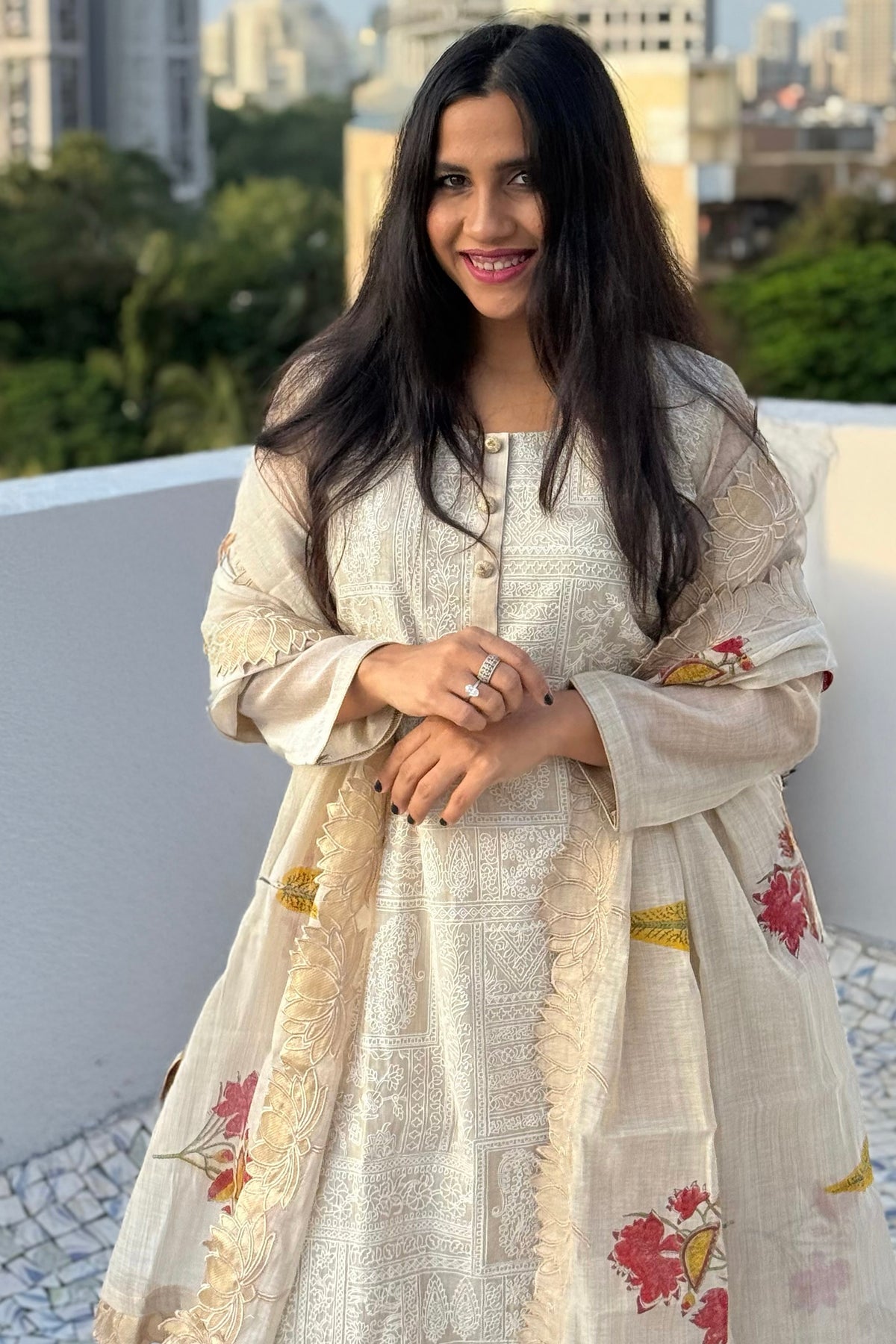 Warm Ivory Gulbahar Chanderi Suit Set