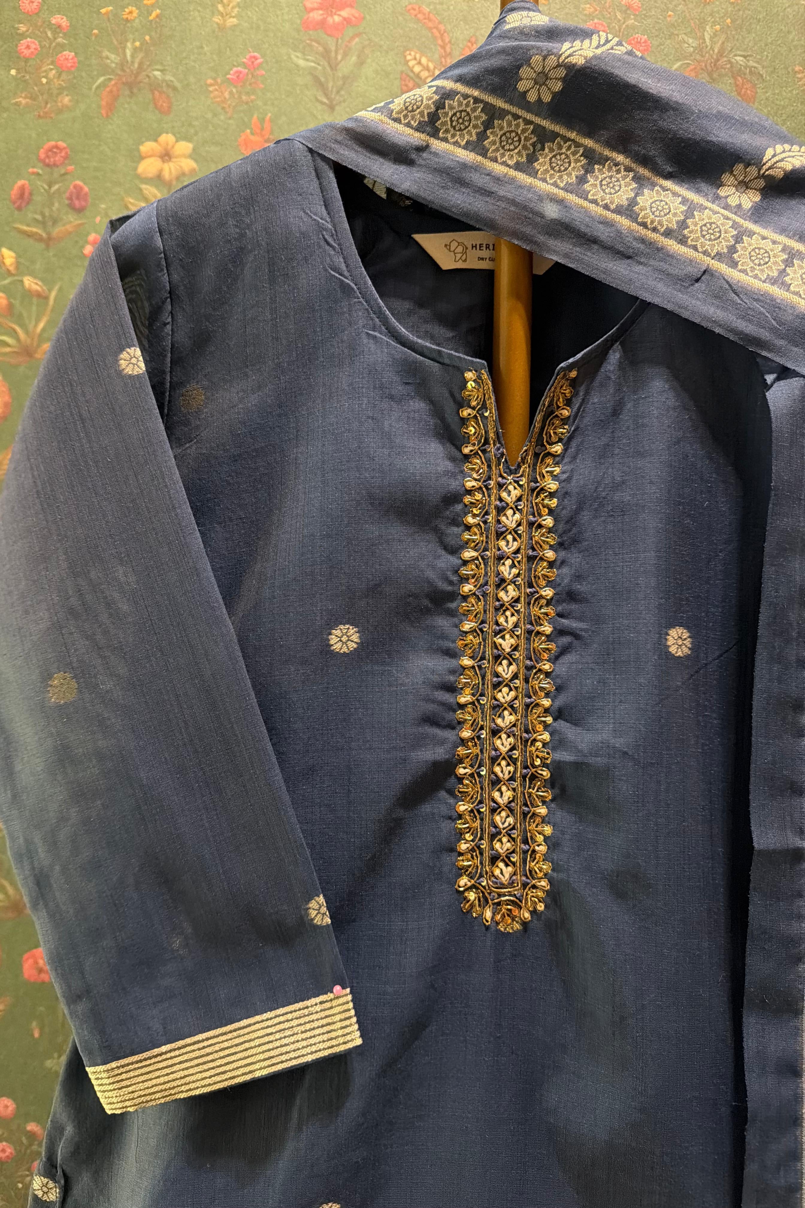 Blue Chanderi Suit Set | HER-618