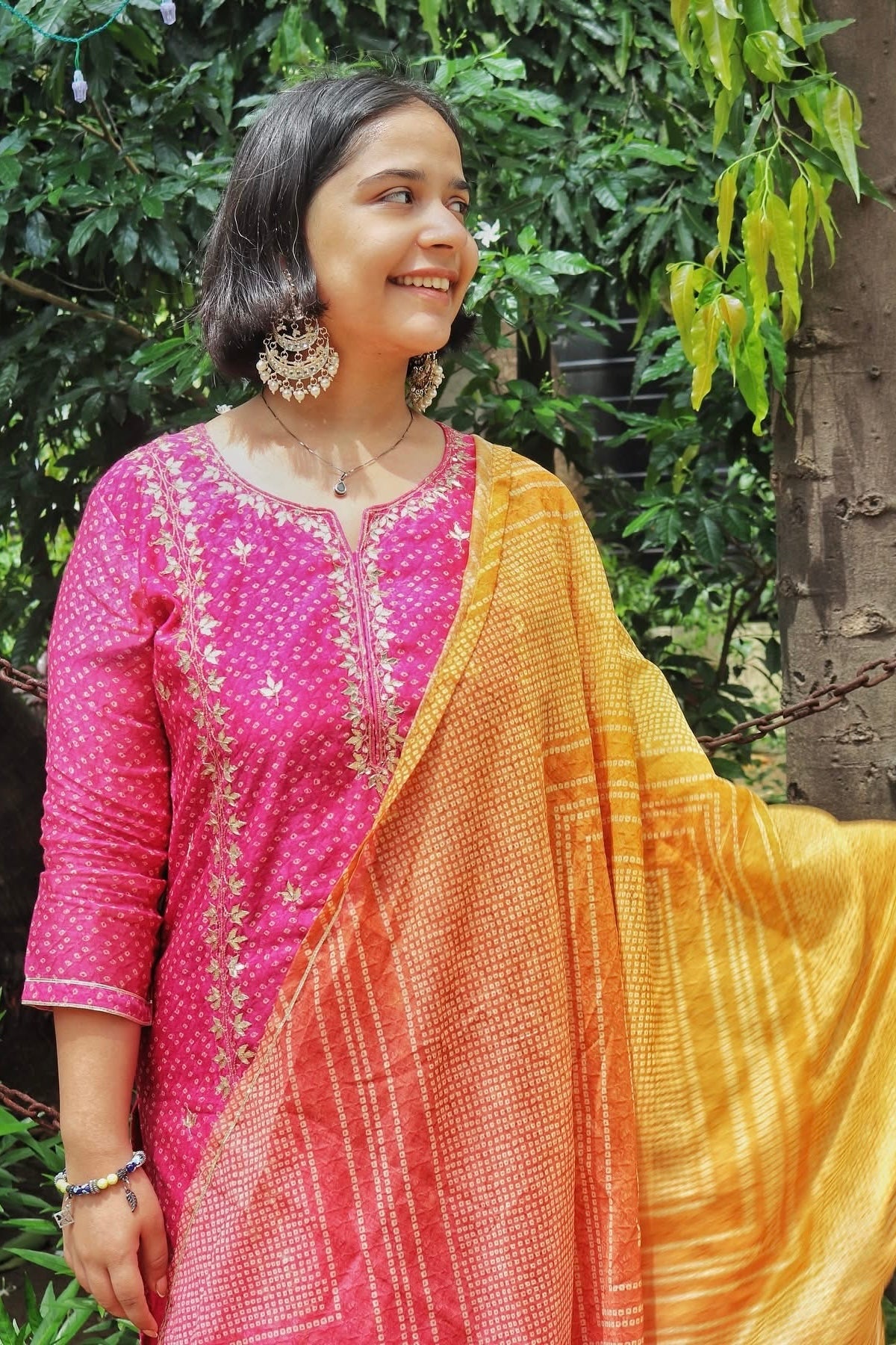 Bandhej Bagh Pink Chanderi Suit Set | HER-299