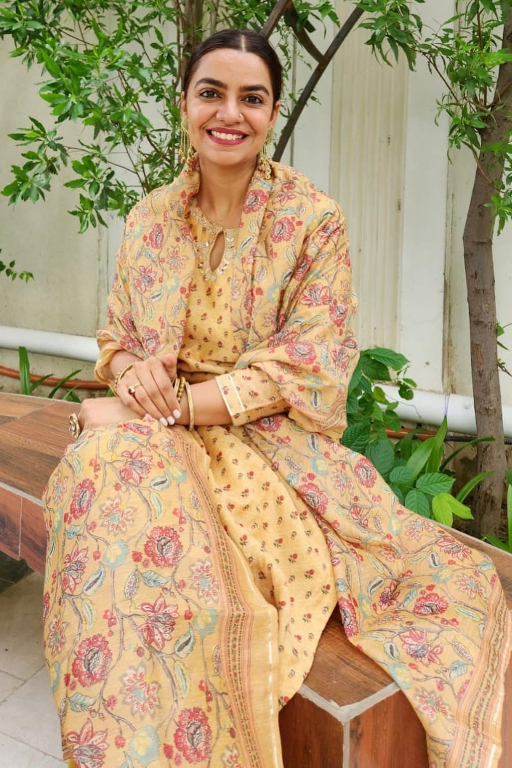 Mustard Straight Fit Chanderi Suit Set | HER-294