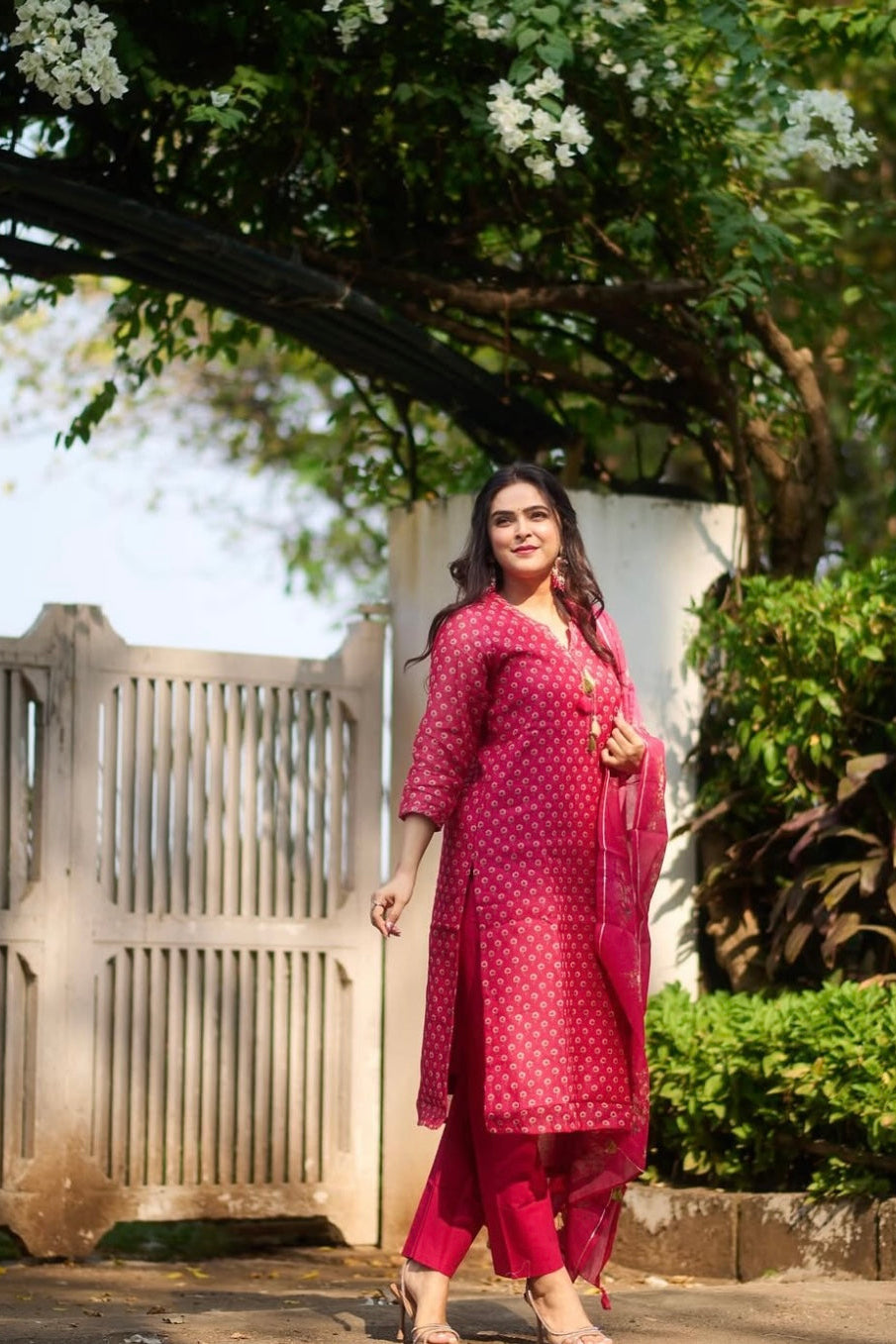 Dark Pink Chanderi Suit Set | HER-410