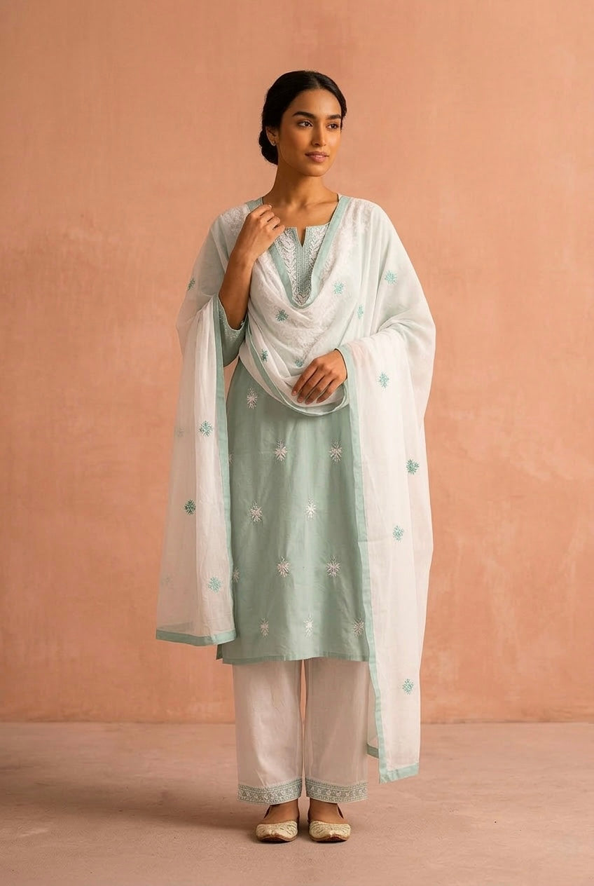 Aqua Chikankari Suit Set | HER-703