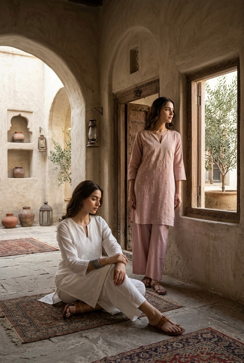 Ivory Mul-Chanderi Kurta Set
