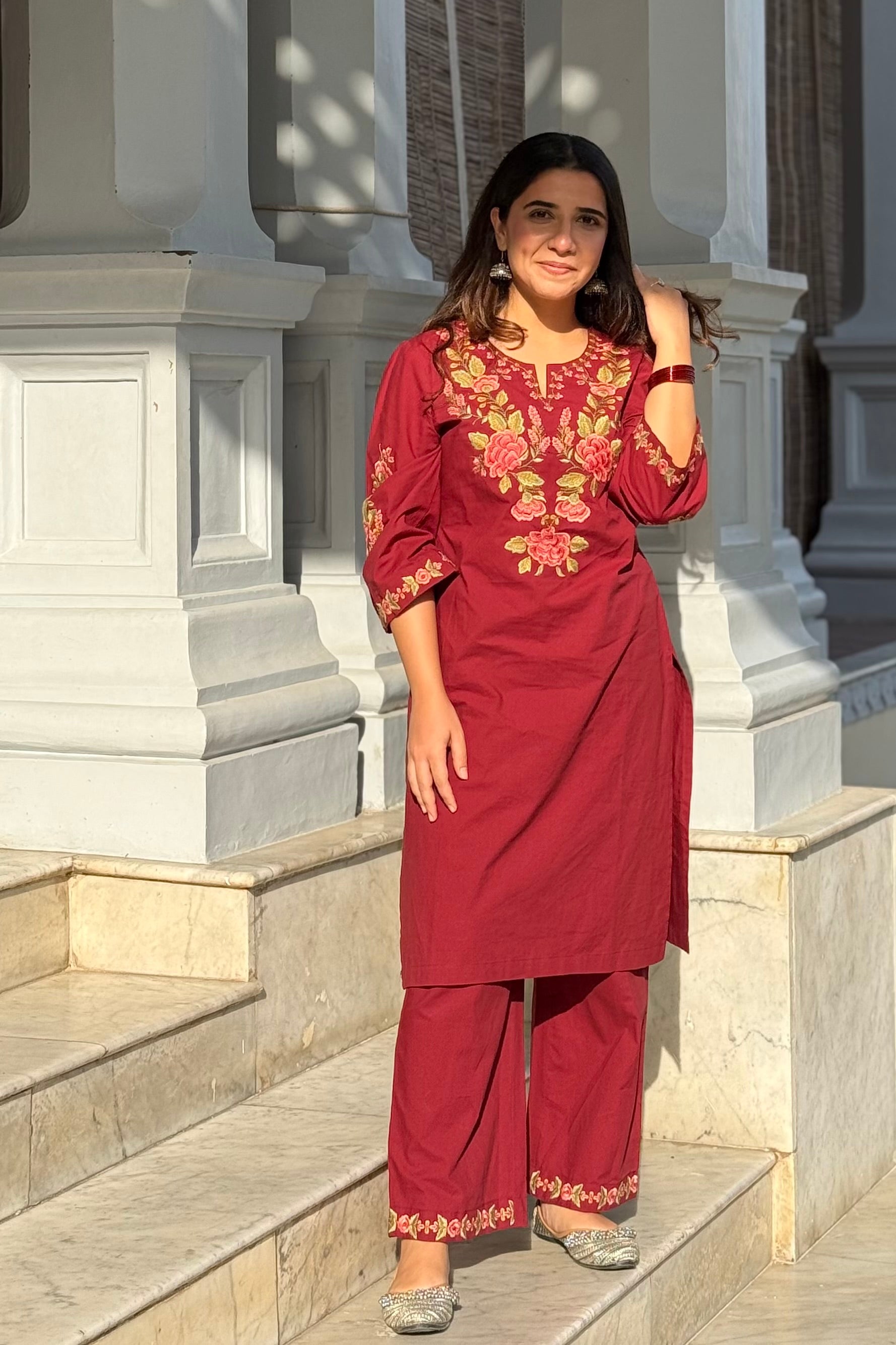 Berry Red Embroidered Kurta Set | HER-721