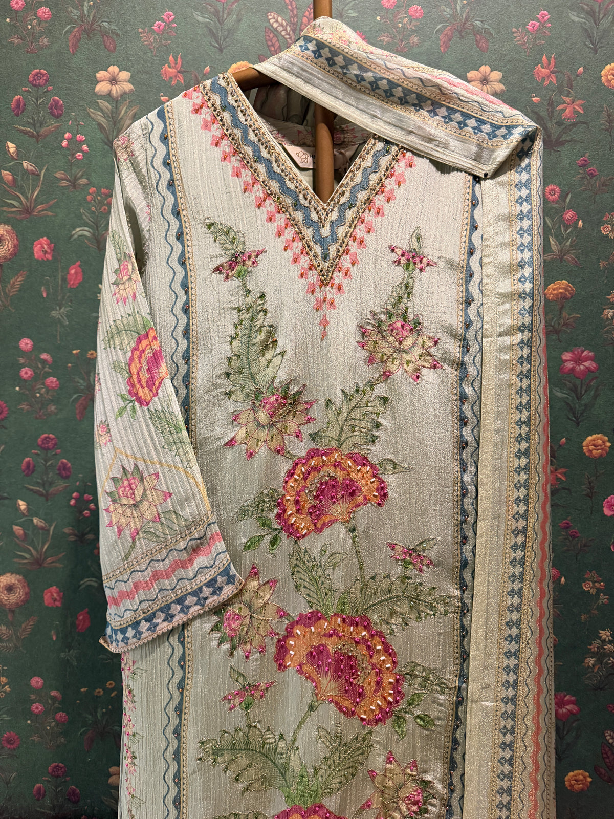 Sage Green Floral Tissue Suit Set