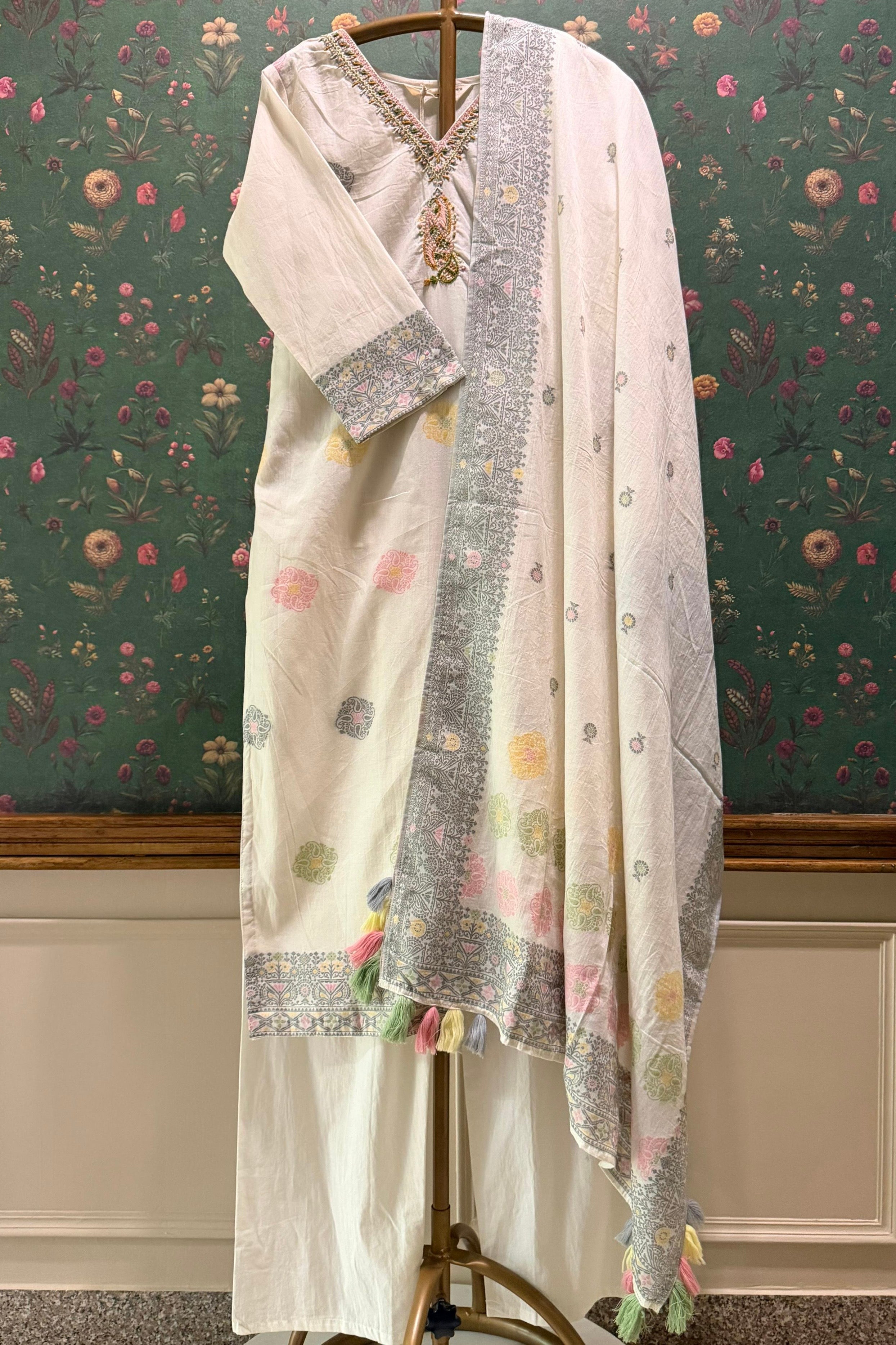 Parizad Handcrafted Pastel Cotton Suit Set | HER-589