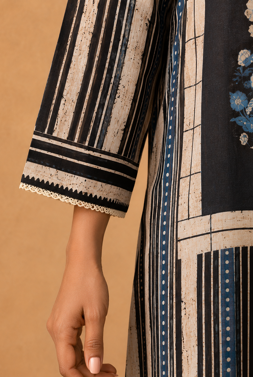 Blue Floral Printed Linen Suit Set | HER-644