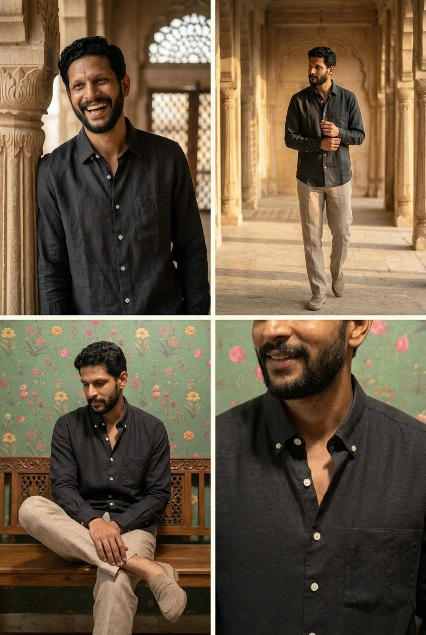 Black Men’s Pure Linen Full Sleeves Shirt