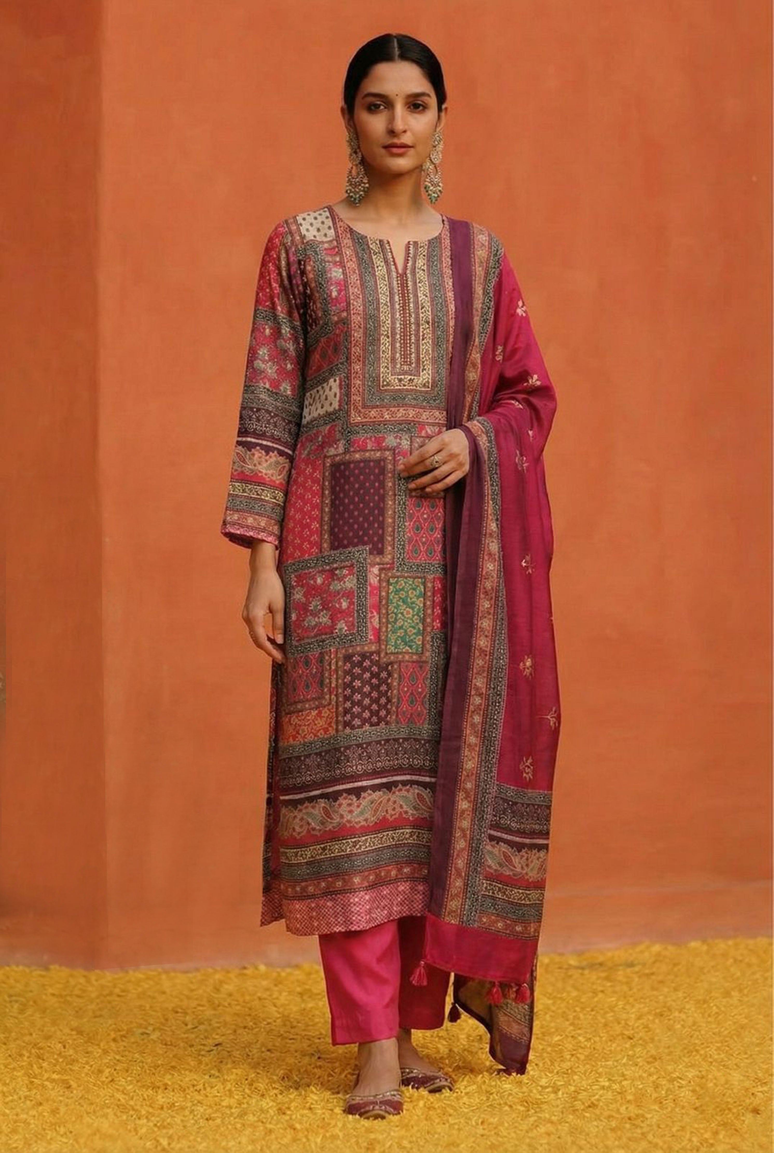 Pink Straight Fit Muslin Suit Set | HER-455